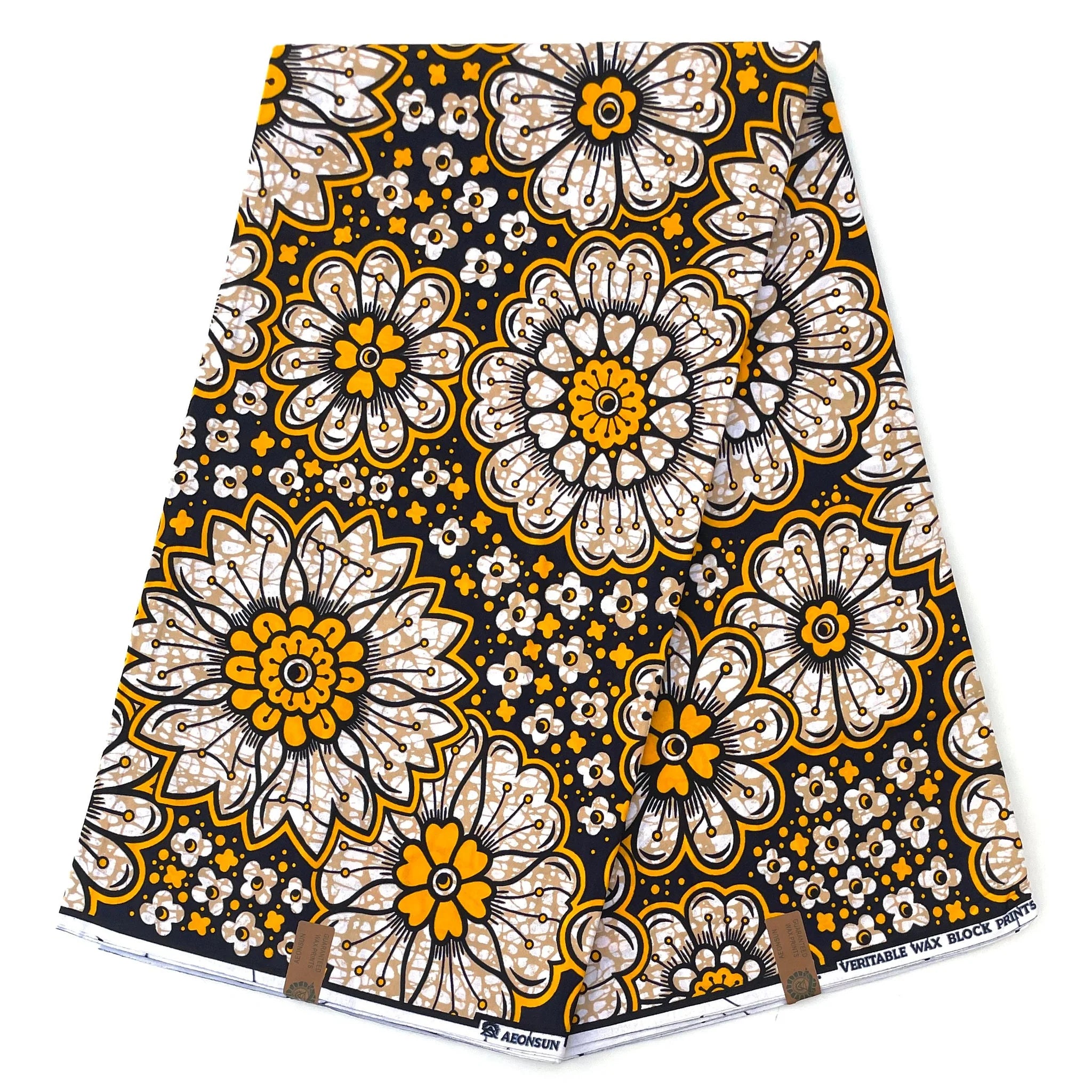 Wax Tissu Pagne Africain - Coupon 2 Yards 100% Coton - ORANGE / BEIGE