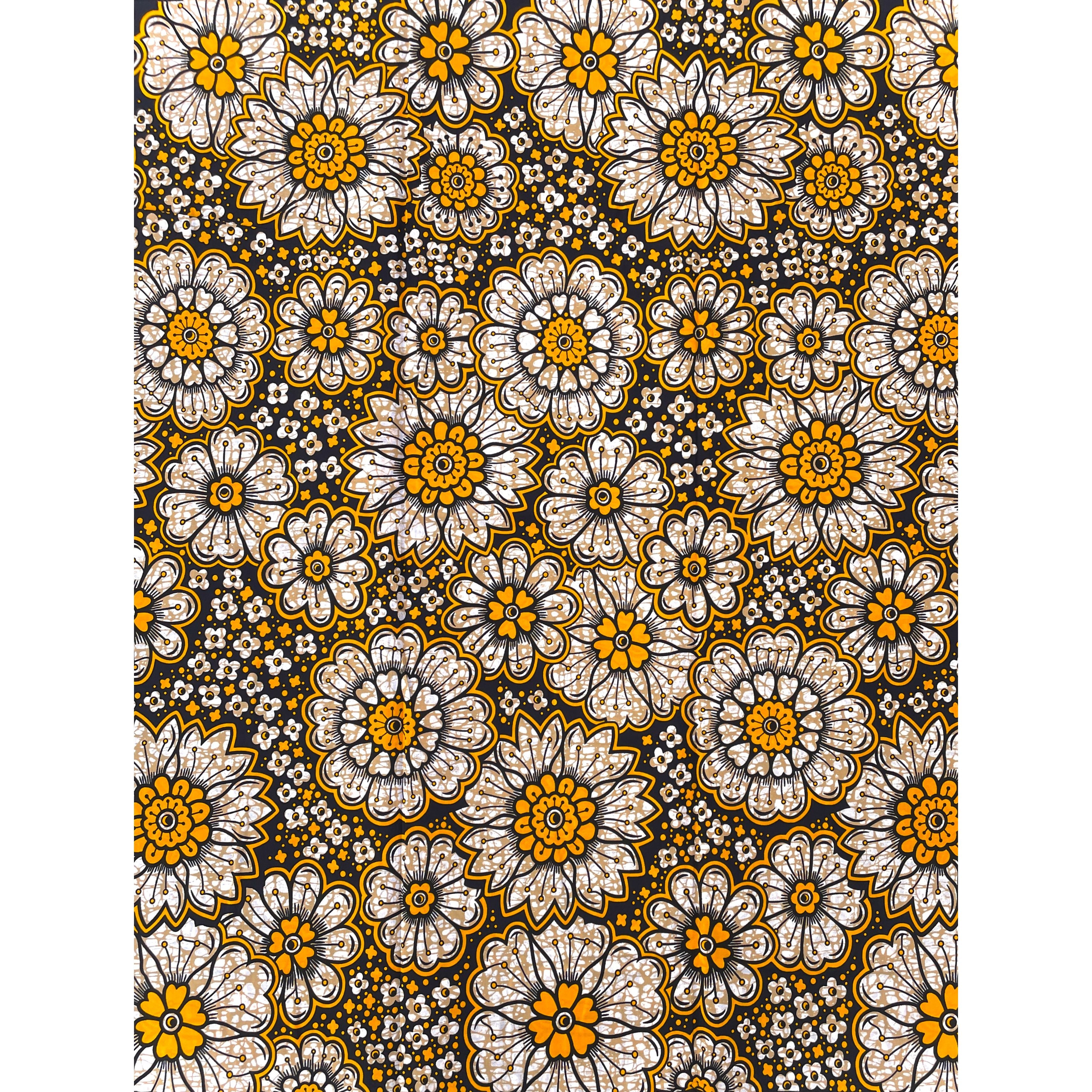 Wax Pagne Africain - Tissu 6 Yards 100% Coton - ORANGE / BEIGE