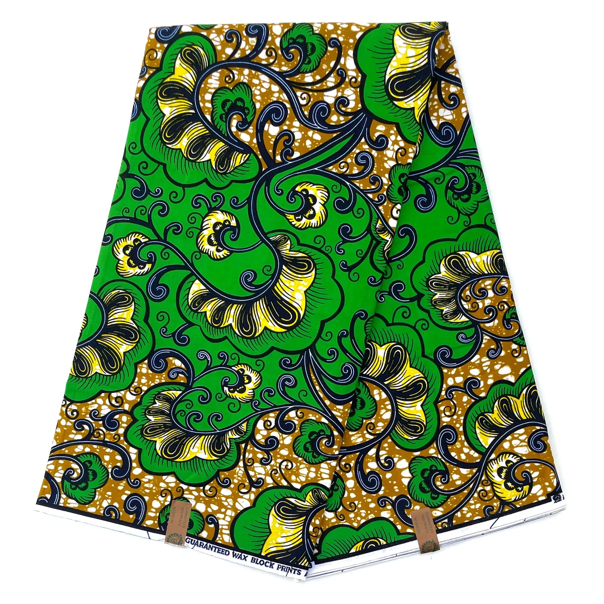Wax Tissu Pagne Africain - Coupon 2 Yards 100% Coton - VERT / JAUNE