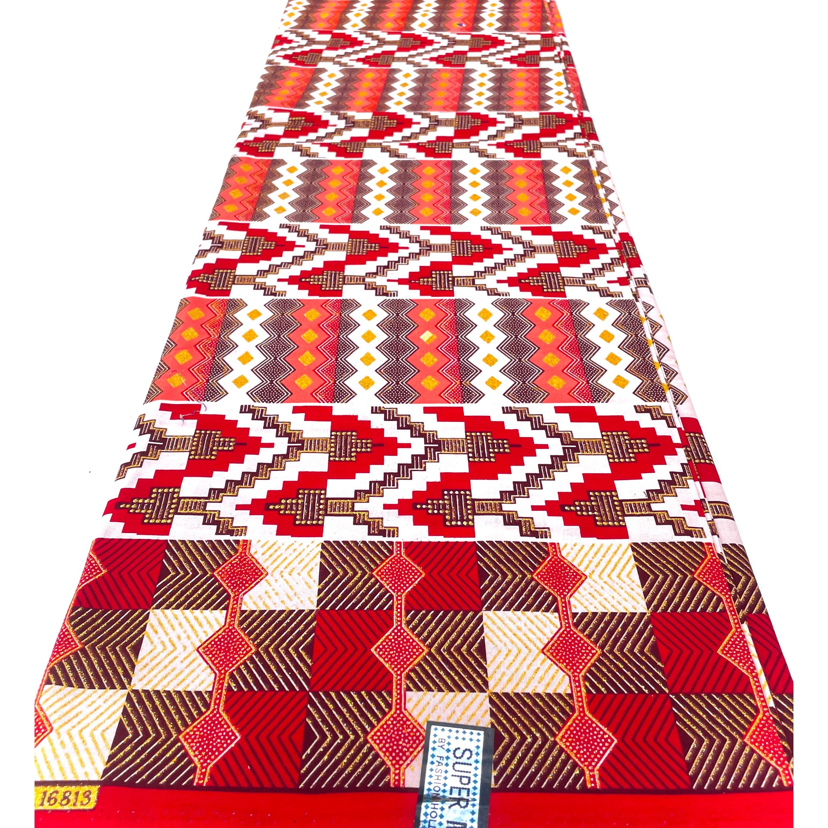 Wax Pagne Africain - Tissu 6 Yards 100% Coton - Pailleté et Brillant - ROUGE / DORÉ