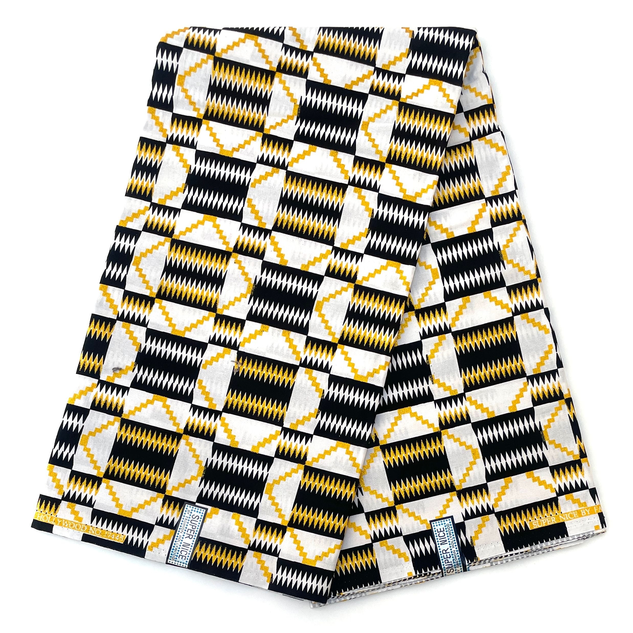 Wax Pagne Africain - Tissu 6 Yards 100% Coton - Pailleté et Brillant - NOIR / DORÉ