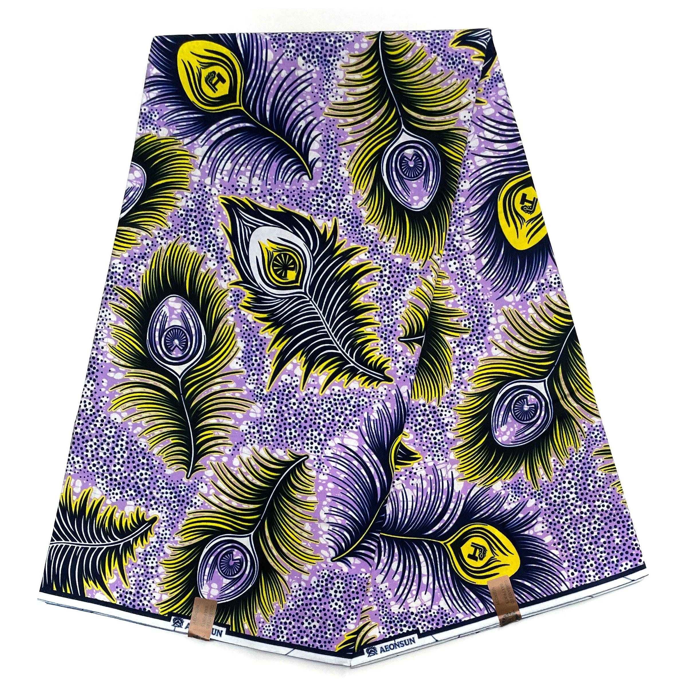 Wax Pagne Africain - Tissu 6 Yards 100% Coton - MAUVE / JAUNE