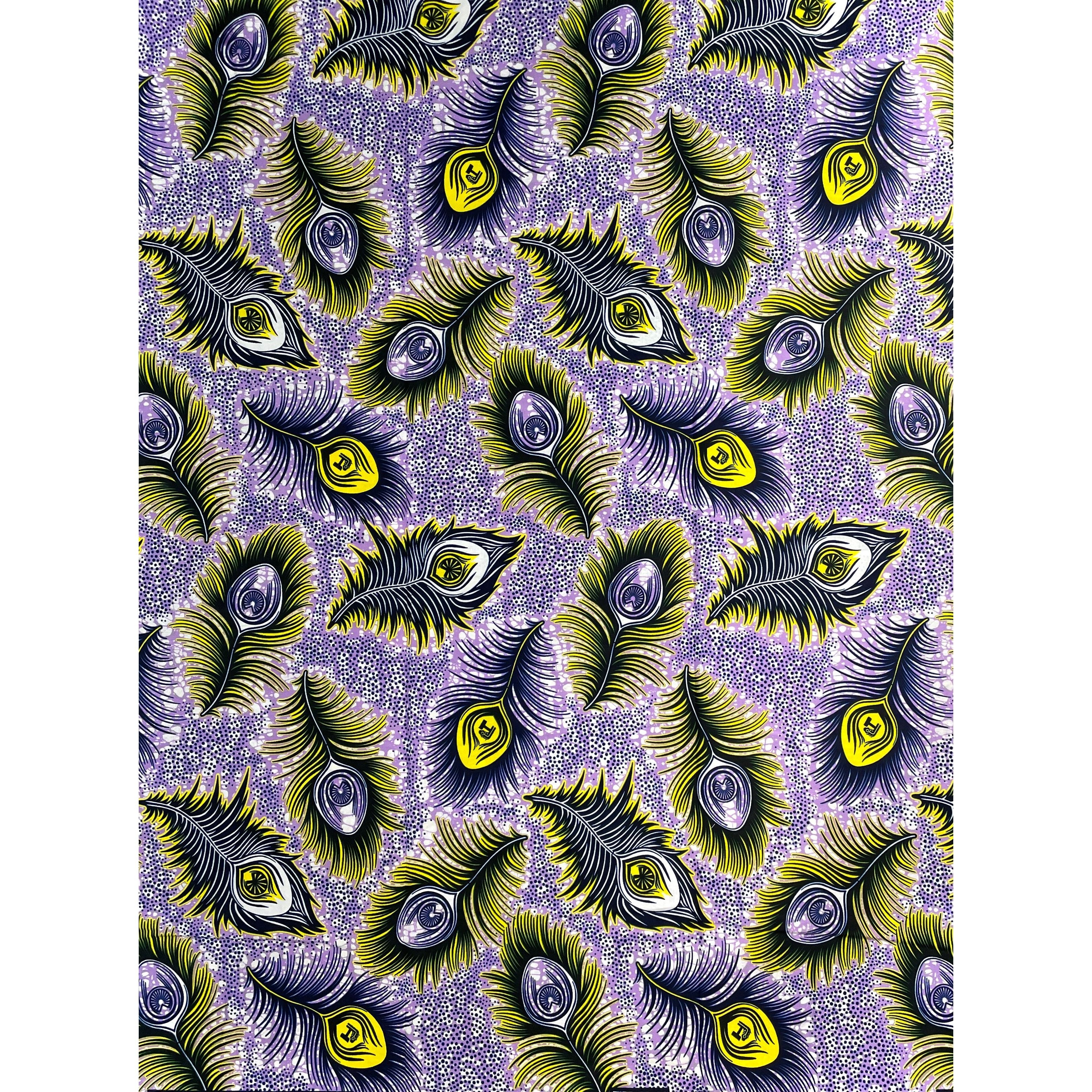 Wax Pagne Africain - Tissu 6 Yards 100% Coton - MAUVE / JAUNE