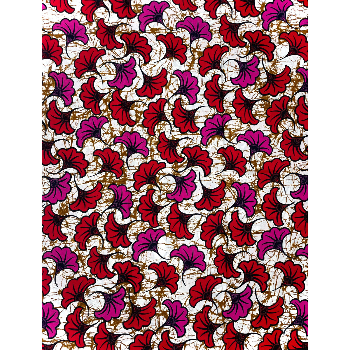 Wax Tissu Pagne Africain - Coupon 2 Yards 100% Coton - Fleurs de Mariage - ROSE / ROUGE