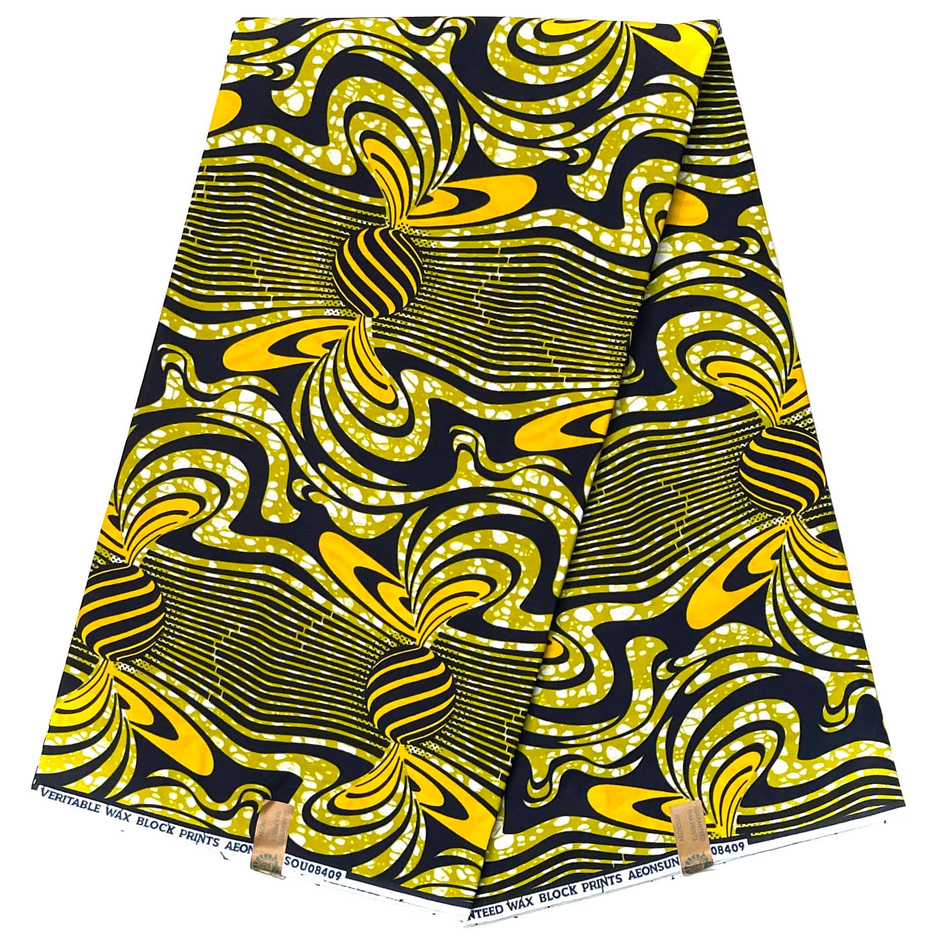 Wax Tissu Coupon 2 Yards - Pagne Africain 100% Coton - JAUNE / NOIR