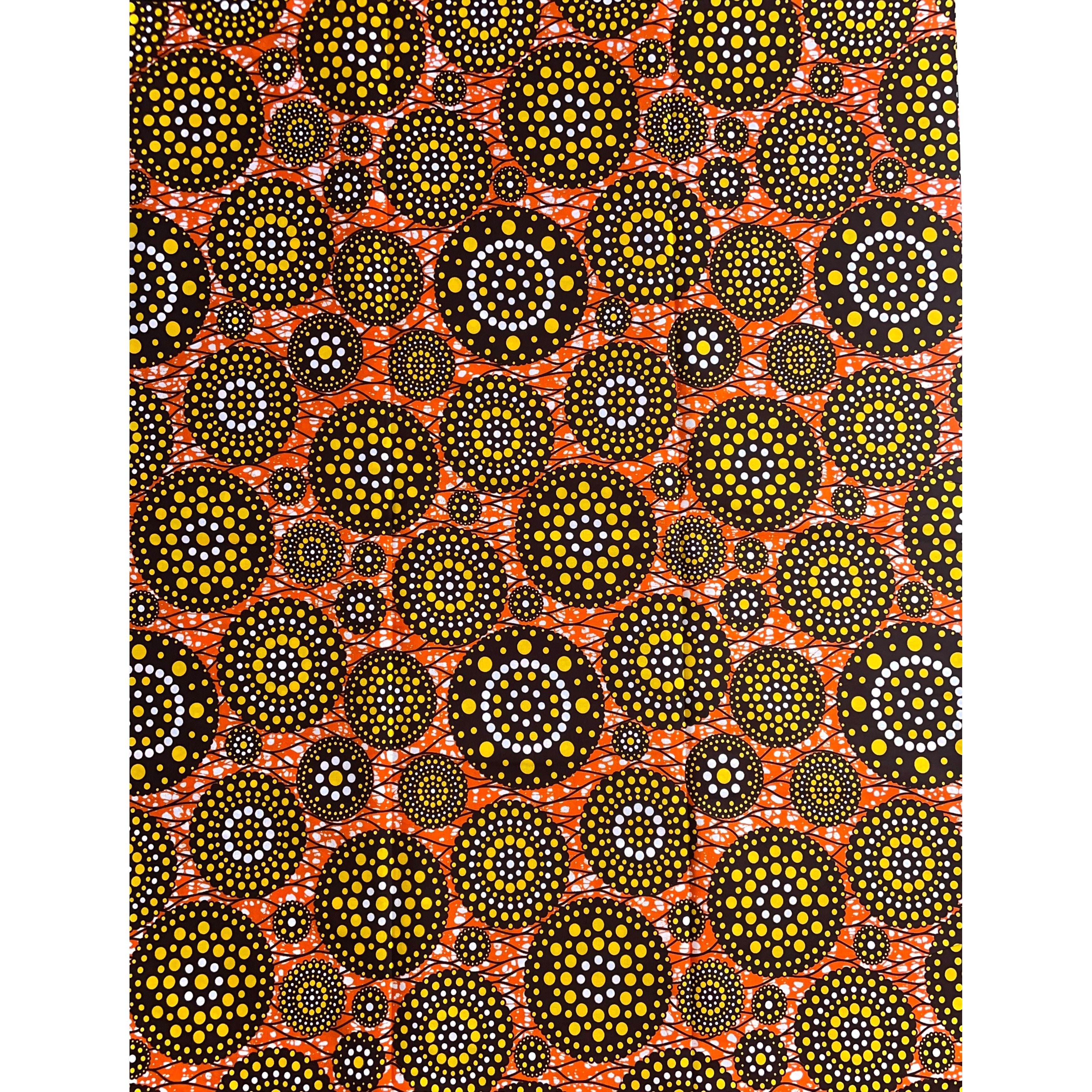 Wax Pagne Africain - Tissu 6 Yards 100% Coton - ORANGE / JAUNE