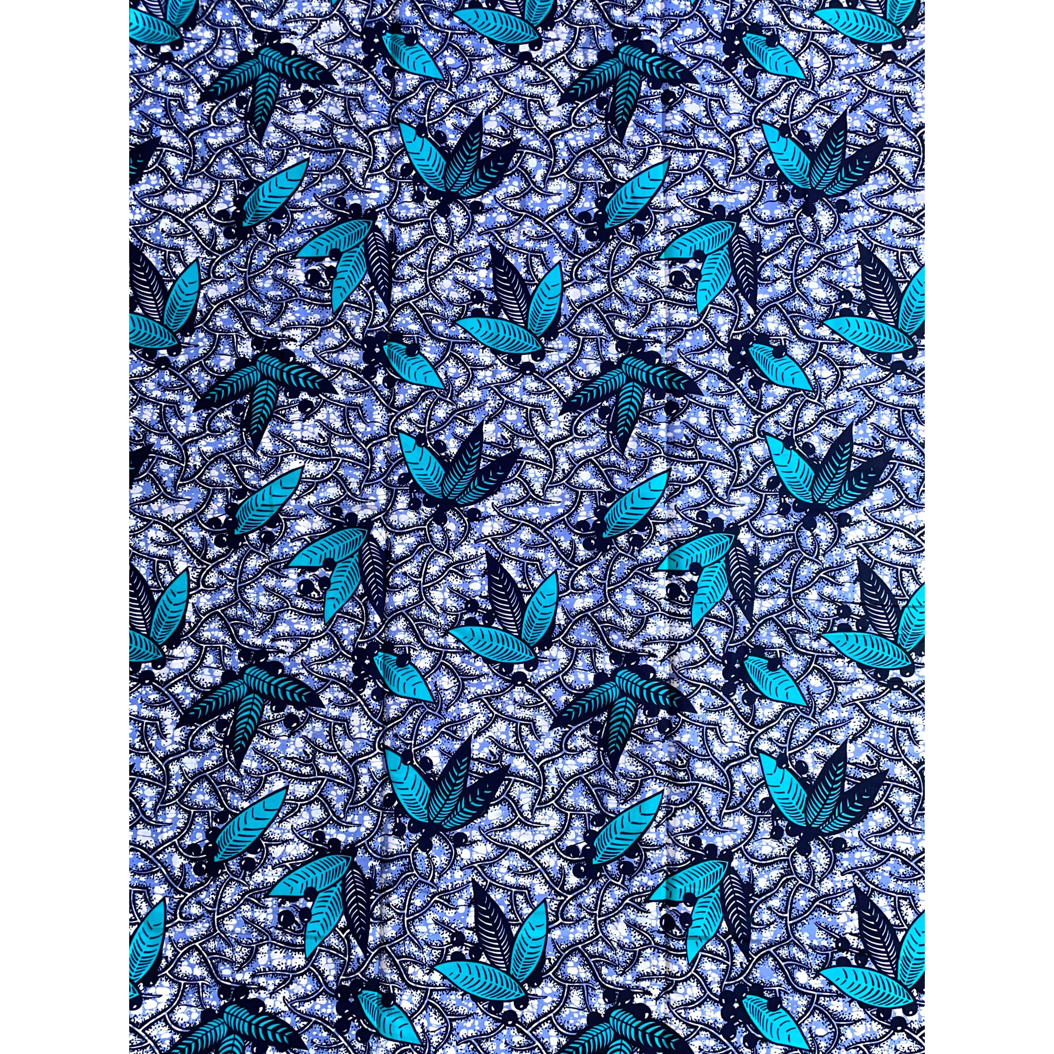 Wax Pagne Africain - Tissu 6 Yards 100% Coton - MAUVE / BLEU