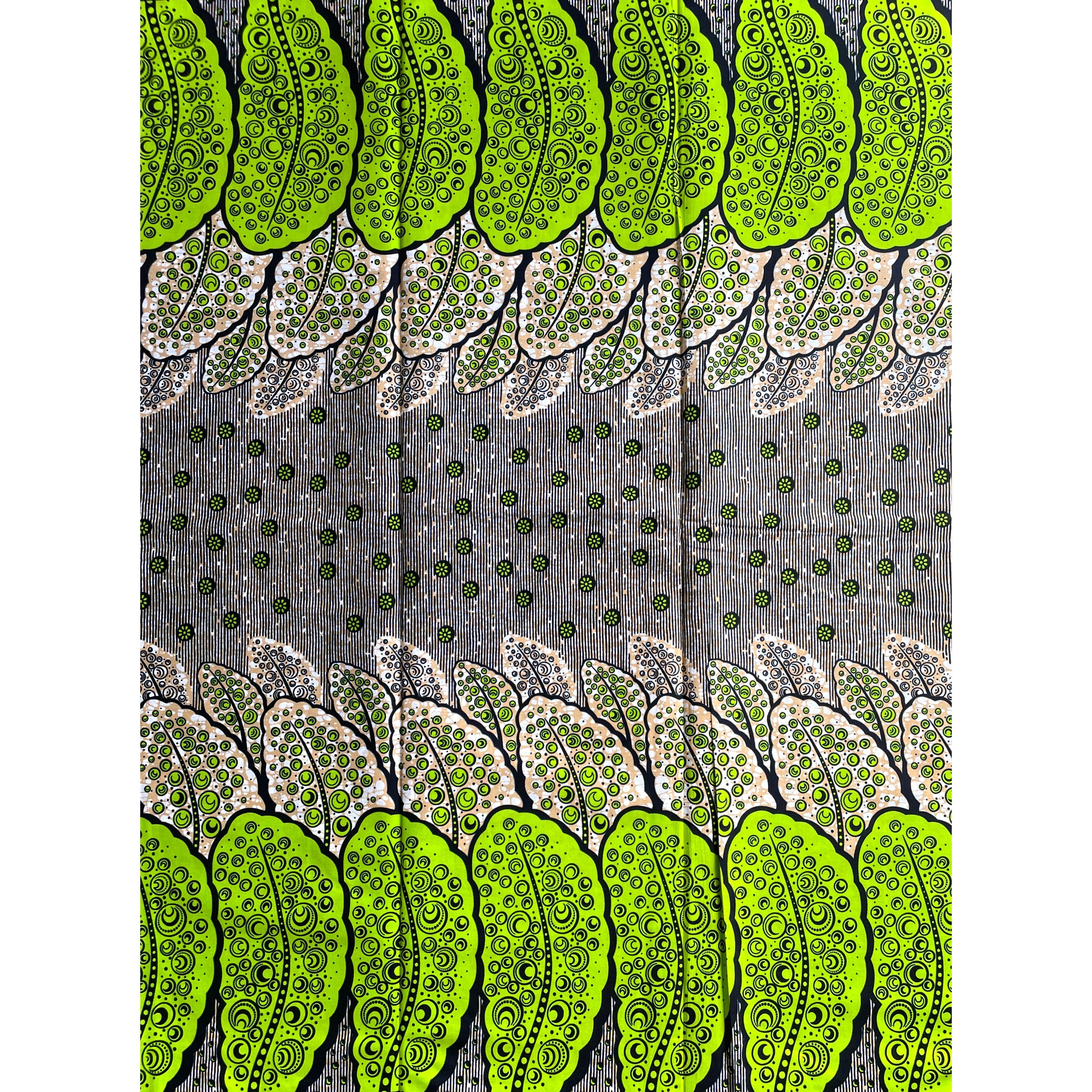 Wax Pagne Africain - Tissu 6 Yards 100% Coton - VERT FLUO / ROSE CLAIR