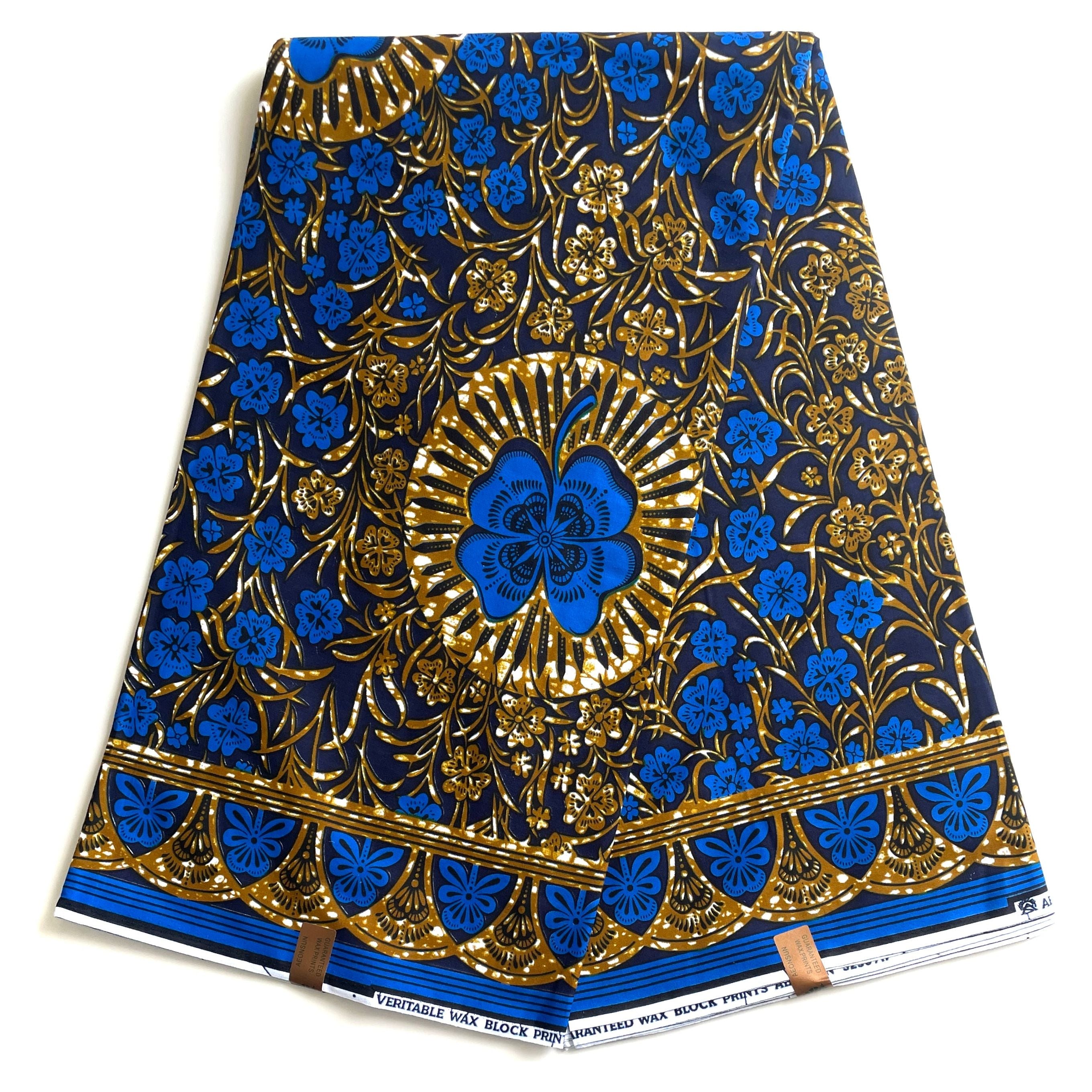 Wax Pagne Africain - Tissu 6 Yards 100% Coton - BLEU / MARRON