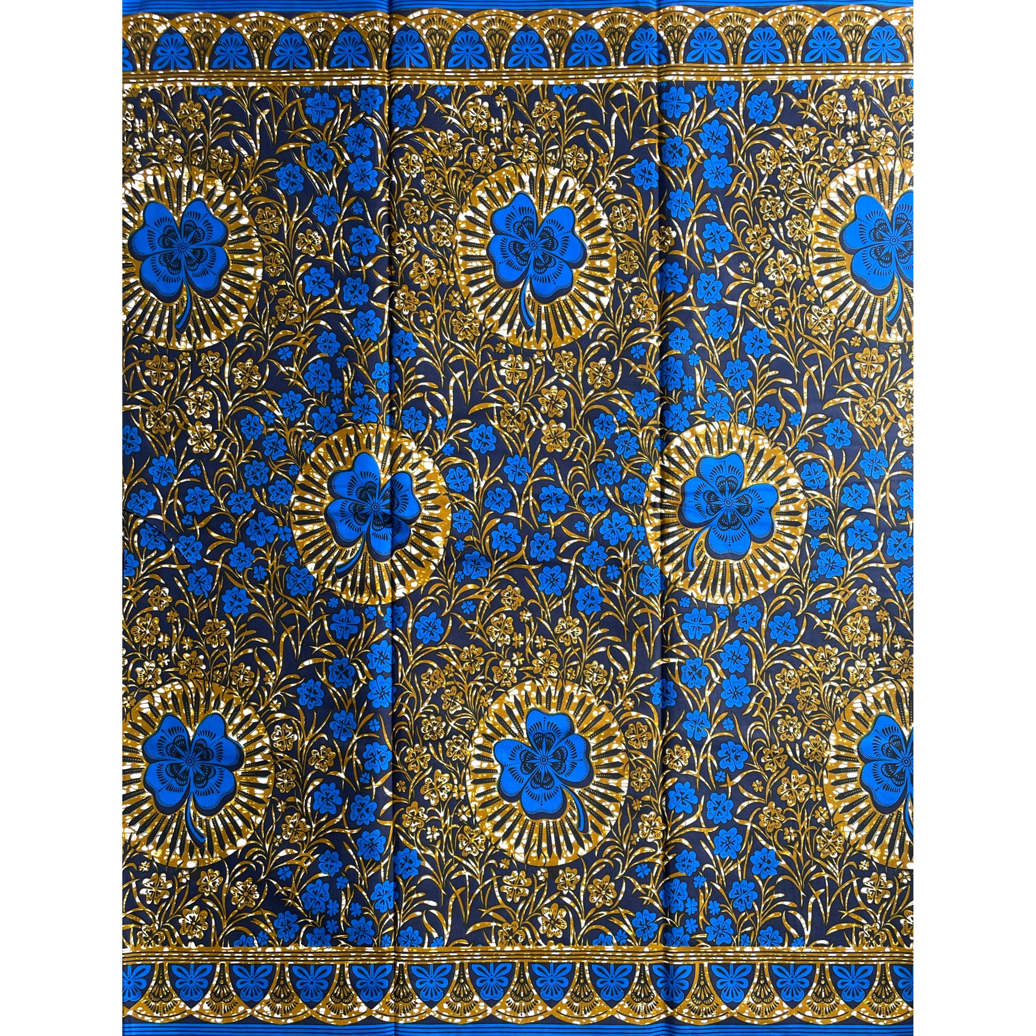 Wax Pagne Africain - Tissu 6 Yards 100% Coton - BLEU / MARRON