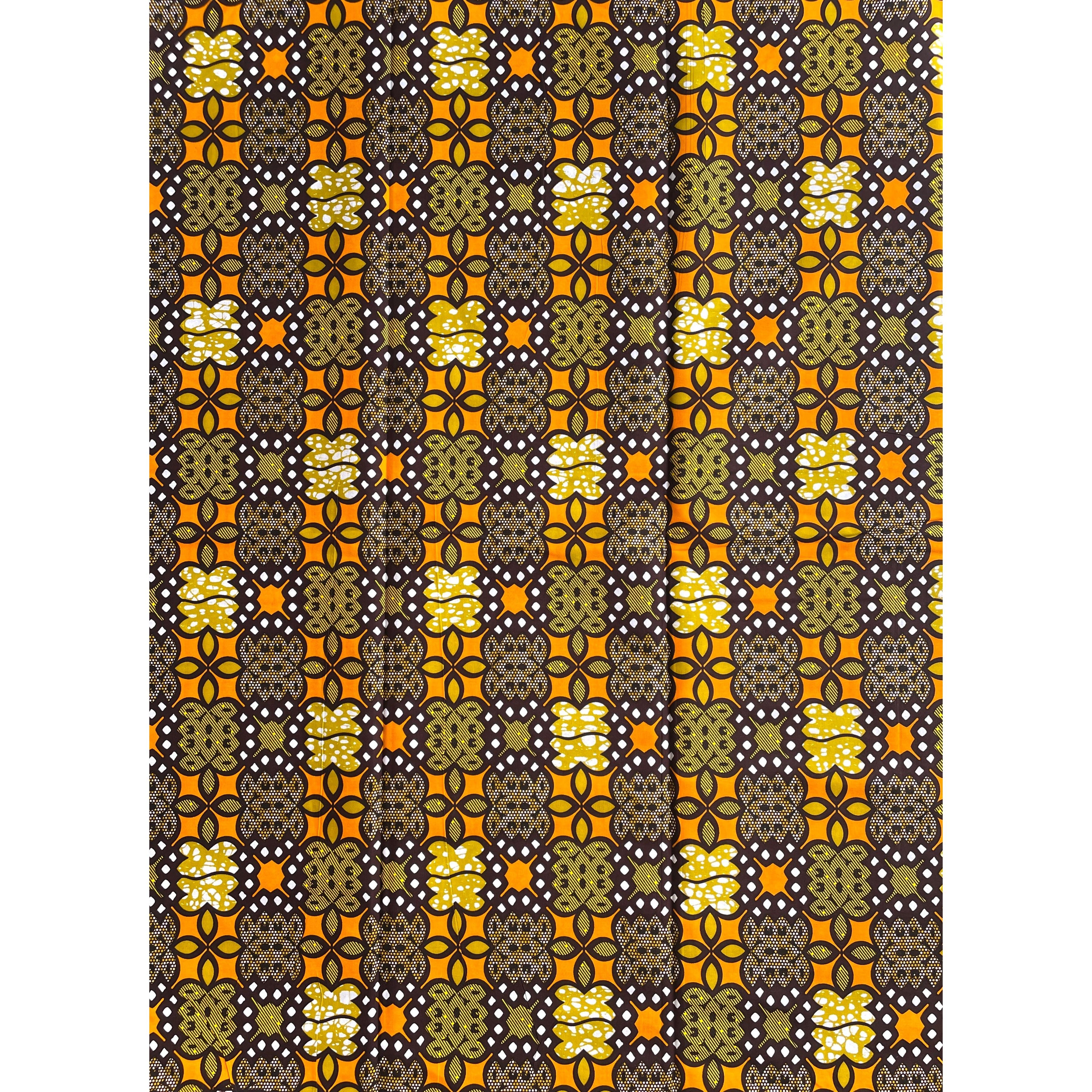 Wax Pagne Africain - Tissu 6 Yards 100% Coton - ORANGE / VERT
