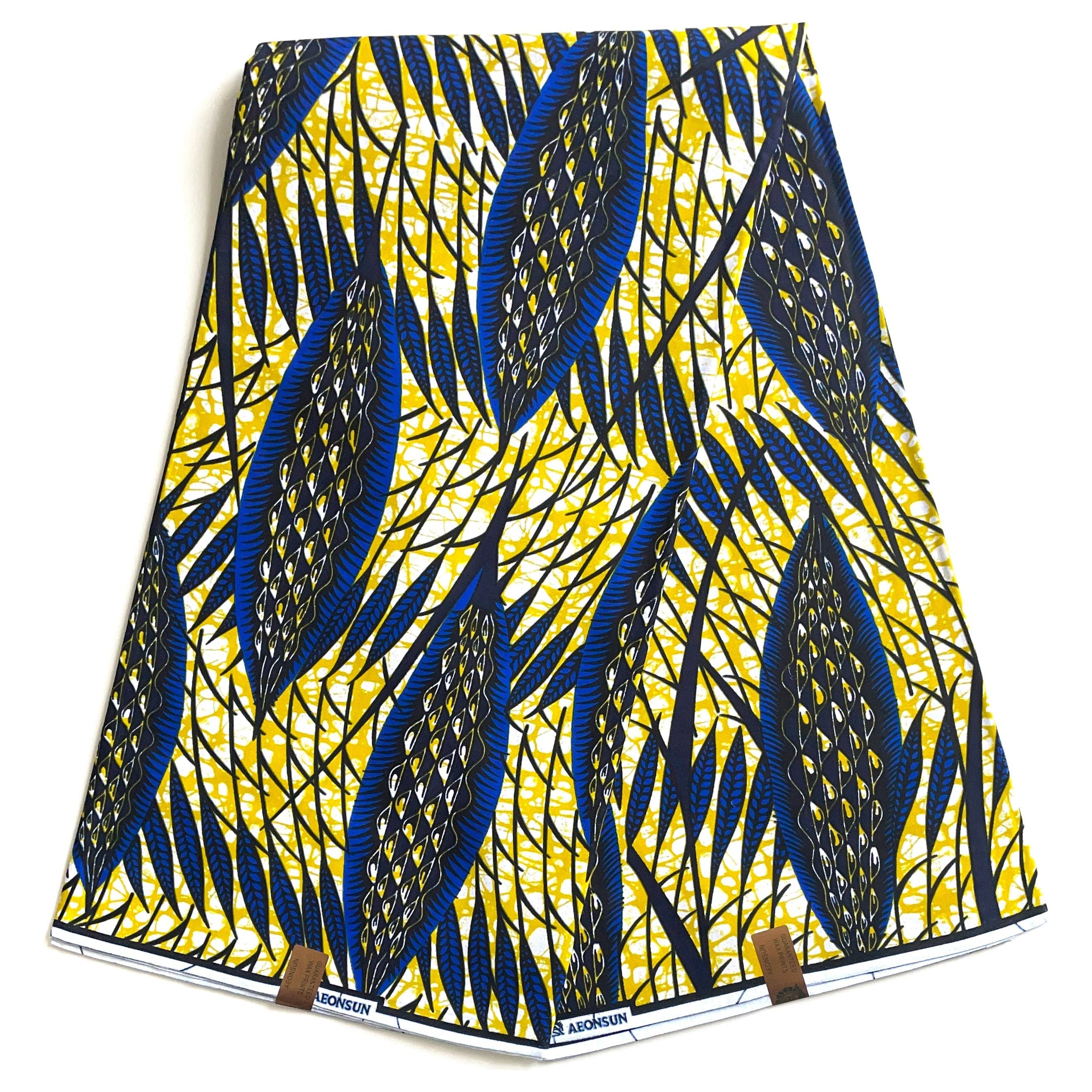 Wax Pagne Africain - Tissu 6 Yards 100% Coton - JAUNE / BLEU