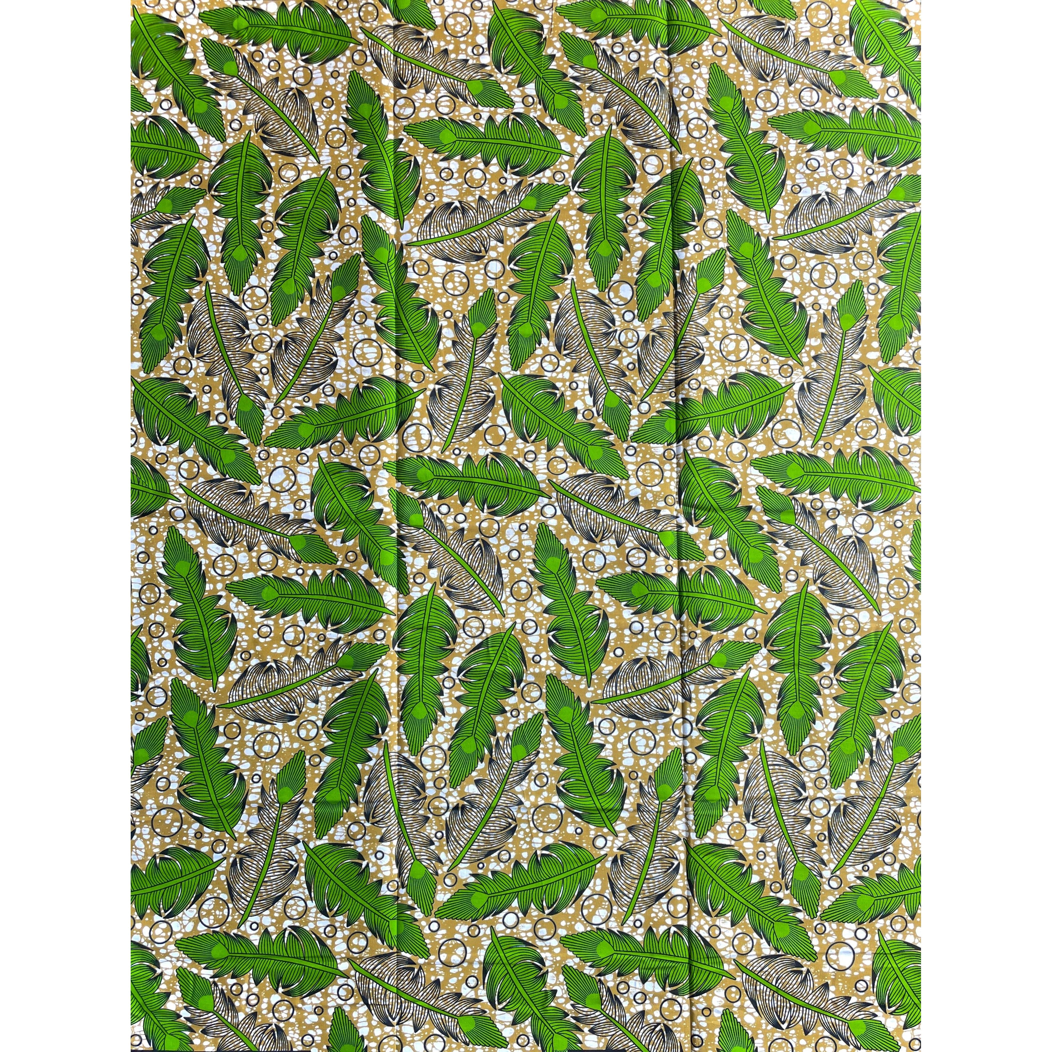 Wax Pagne Africain - Tissu 6 Yards 100% Coton - VERT / BEIGE