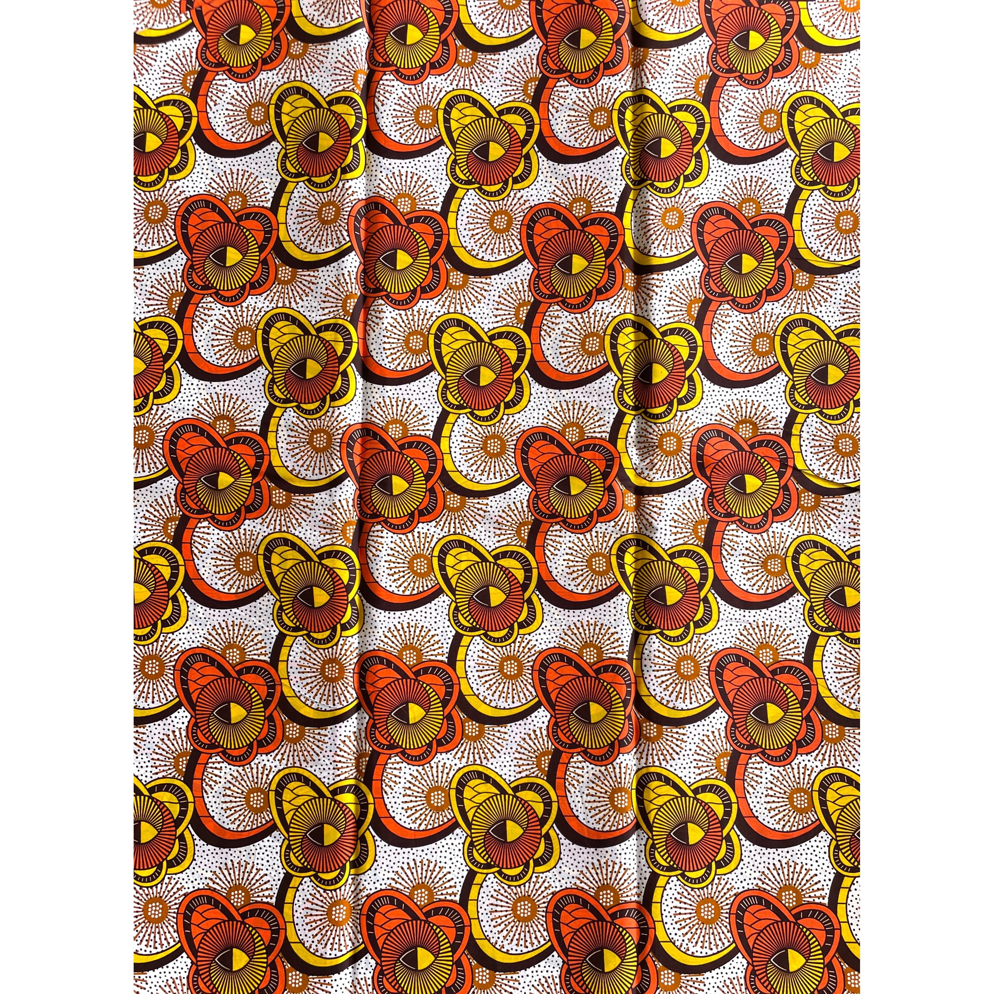 Wax Pagne Africain - Tissu 6 Yards 100% Coton - ORANGE / JAUNE