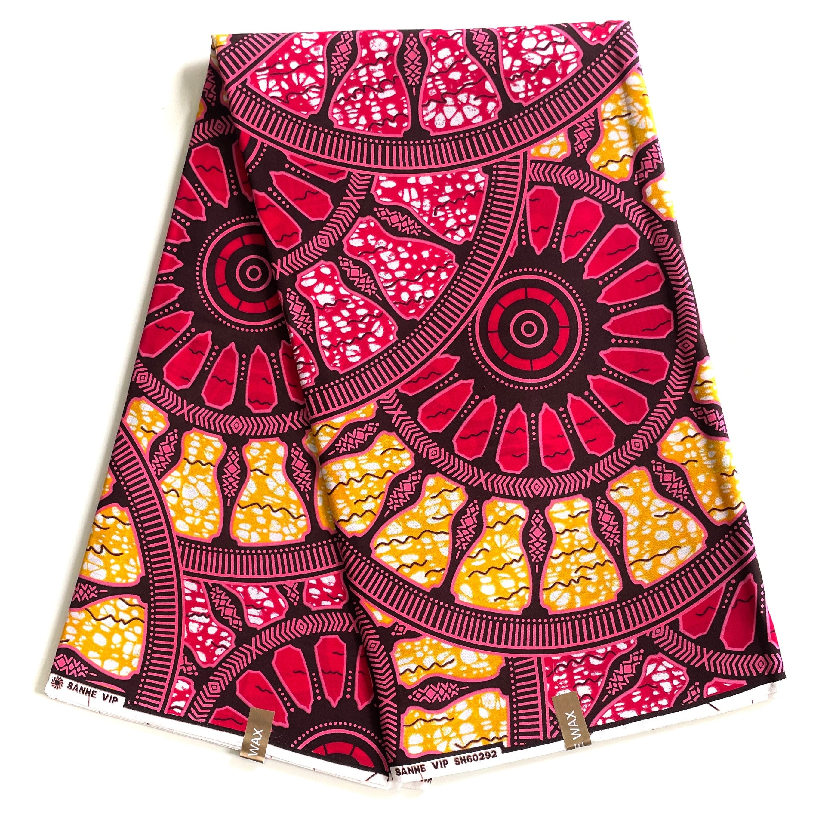 Wax Pagne Africain - Tissu 100% Coton - ROSE / ORANGE