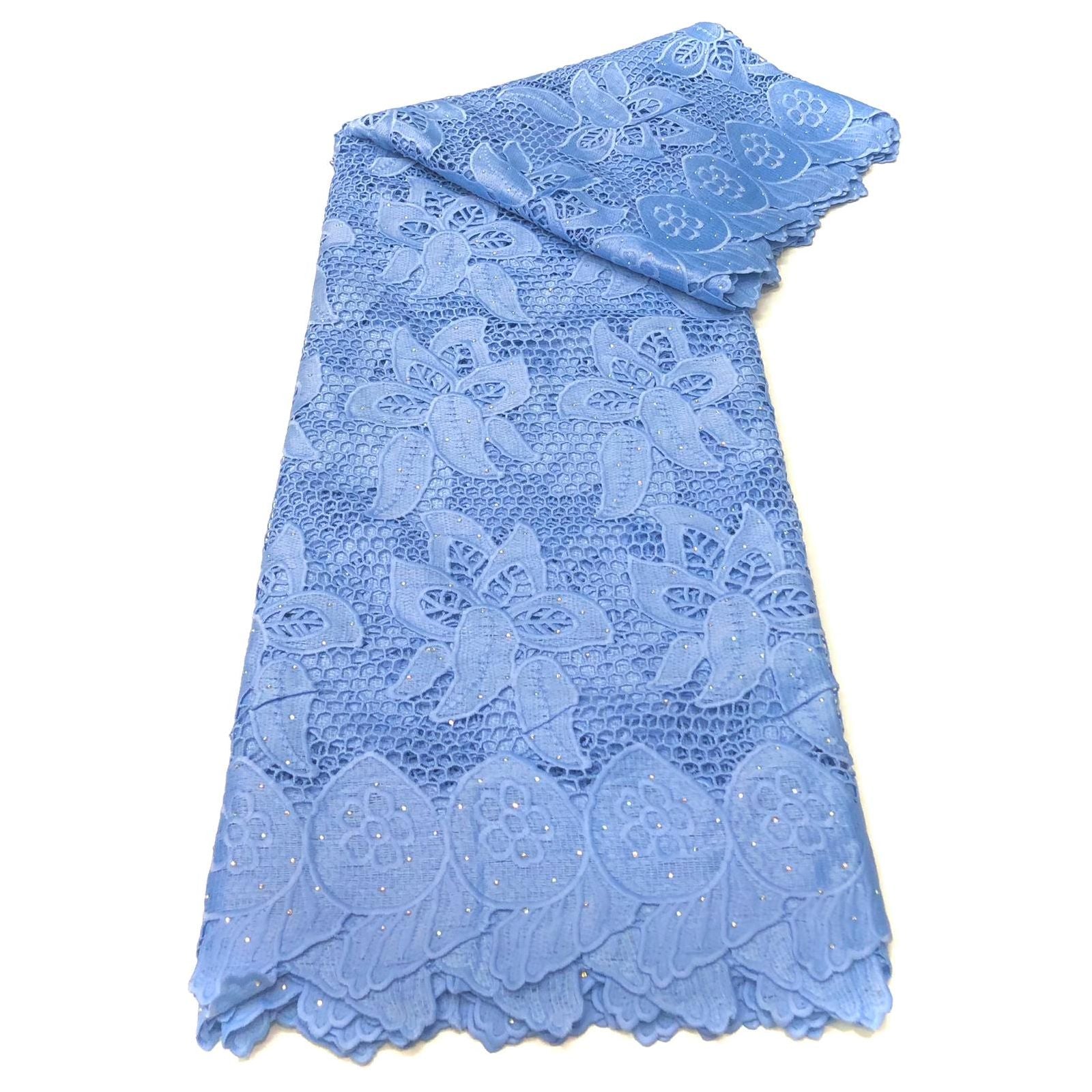 African Embroidery Guipure Lace - 5 Yards Cotton Fabric - BLUE