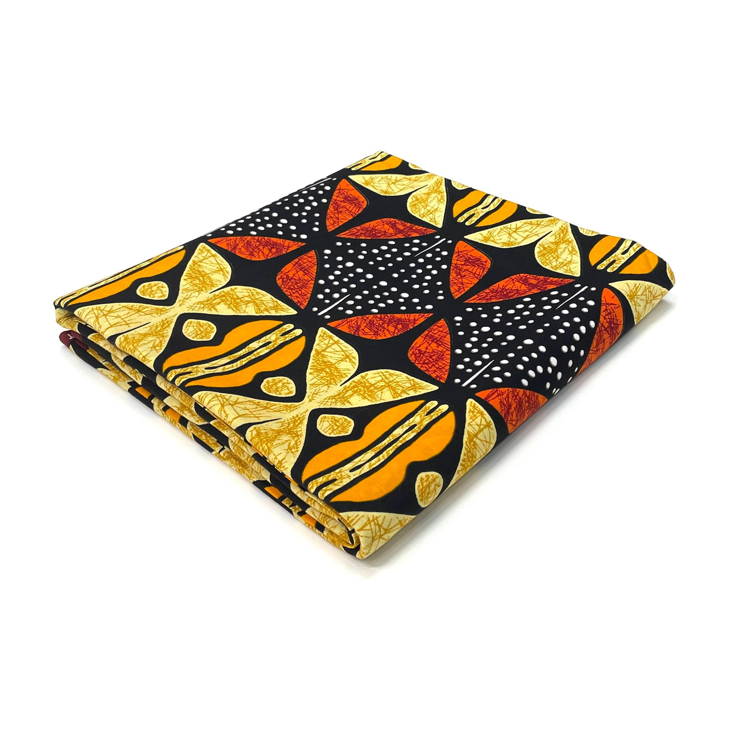 Wax Tissu Pagne Africain - Coupon 2 Yards 100% Coton - MARRON / JAUNE