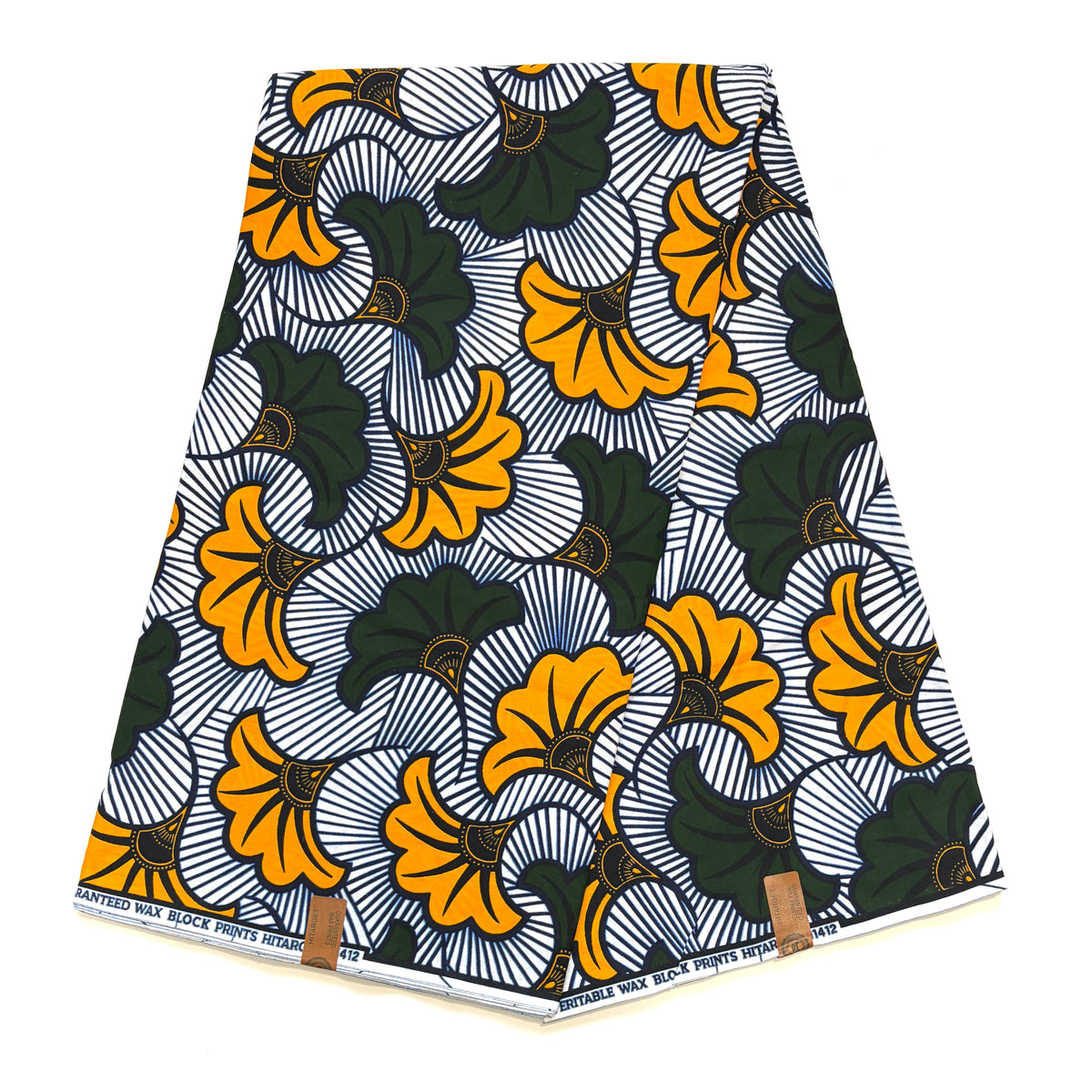 Wax Exclu de Lomé Fleurs de Mariage vert foncé, jaune et blanc – 6 yards