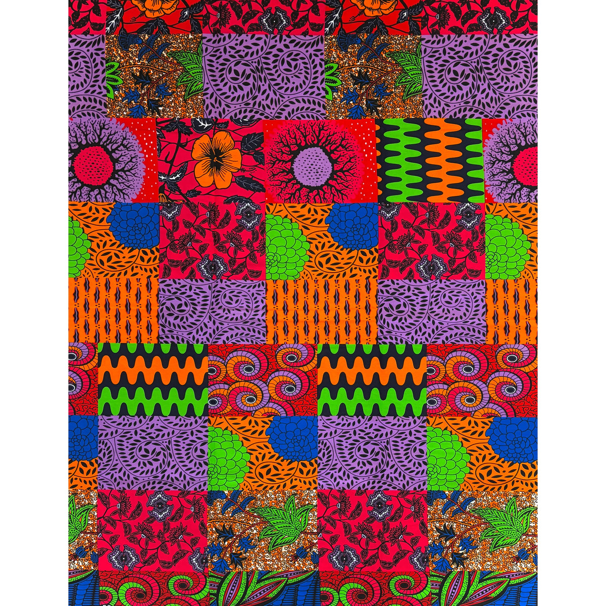 Wax Tissu Pagne Africain - Coupon 2 Yards 100% Coton - PATCHWORK - MULTI