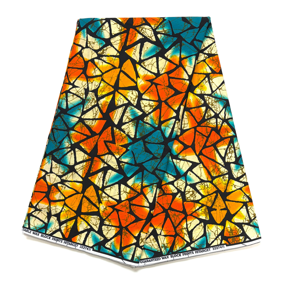 Wax Pagne Africain - Tissu 6 Yards 100% Coton - Craquelures - TURQUOISE / ORANGE