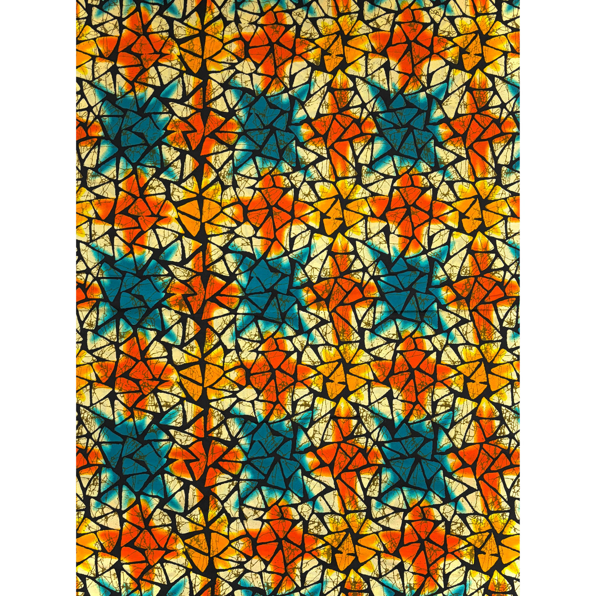 Wax Pagne Africain - Tissu 6 Yards 100% Coton - Craquelures - TURQUOISE / ORANGE