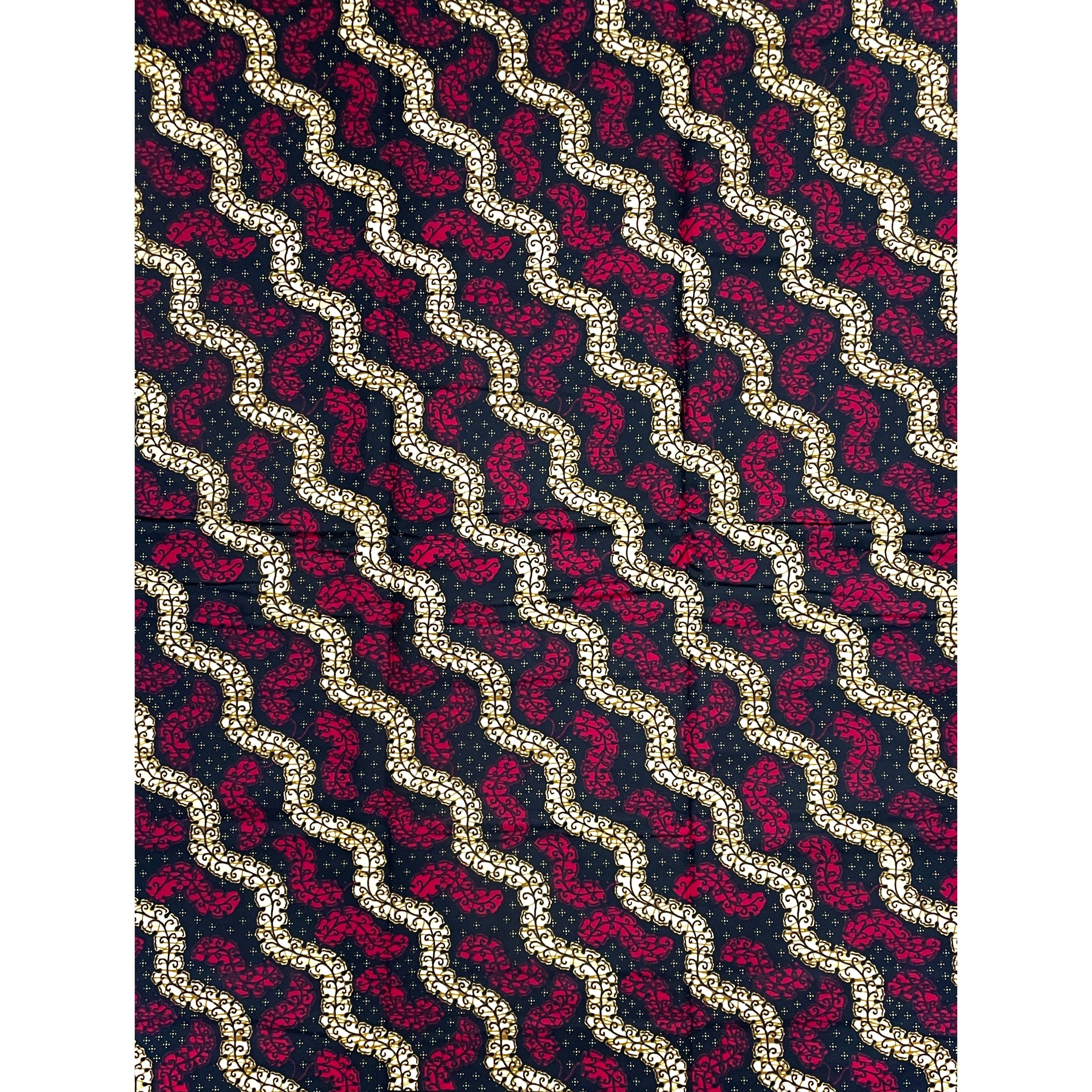 Wax Tissu Pagne Africain - Coupon 2 Yards 100% Coton - BORDEAUX / BEIGE