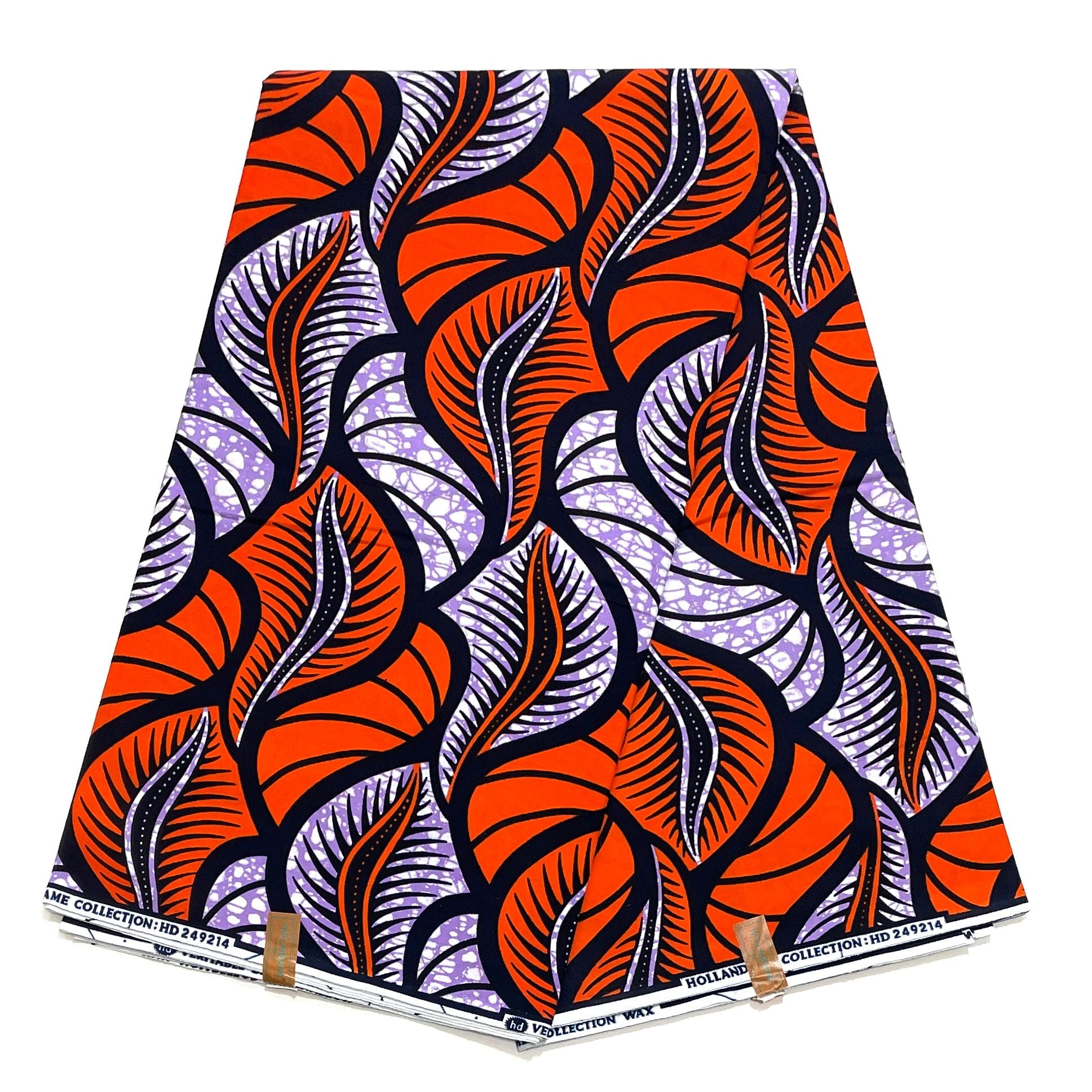 Wax Pagne Africain - Tissu 6 Yards 100% Coton - ORANGE / MAUVE