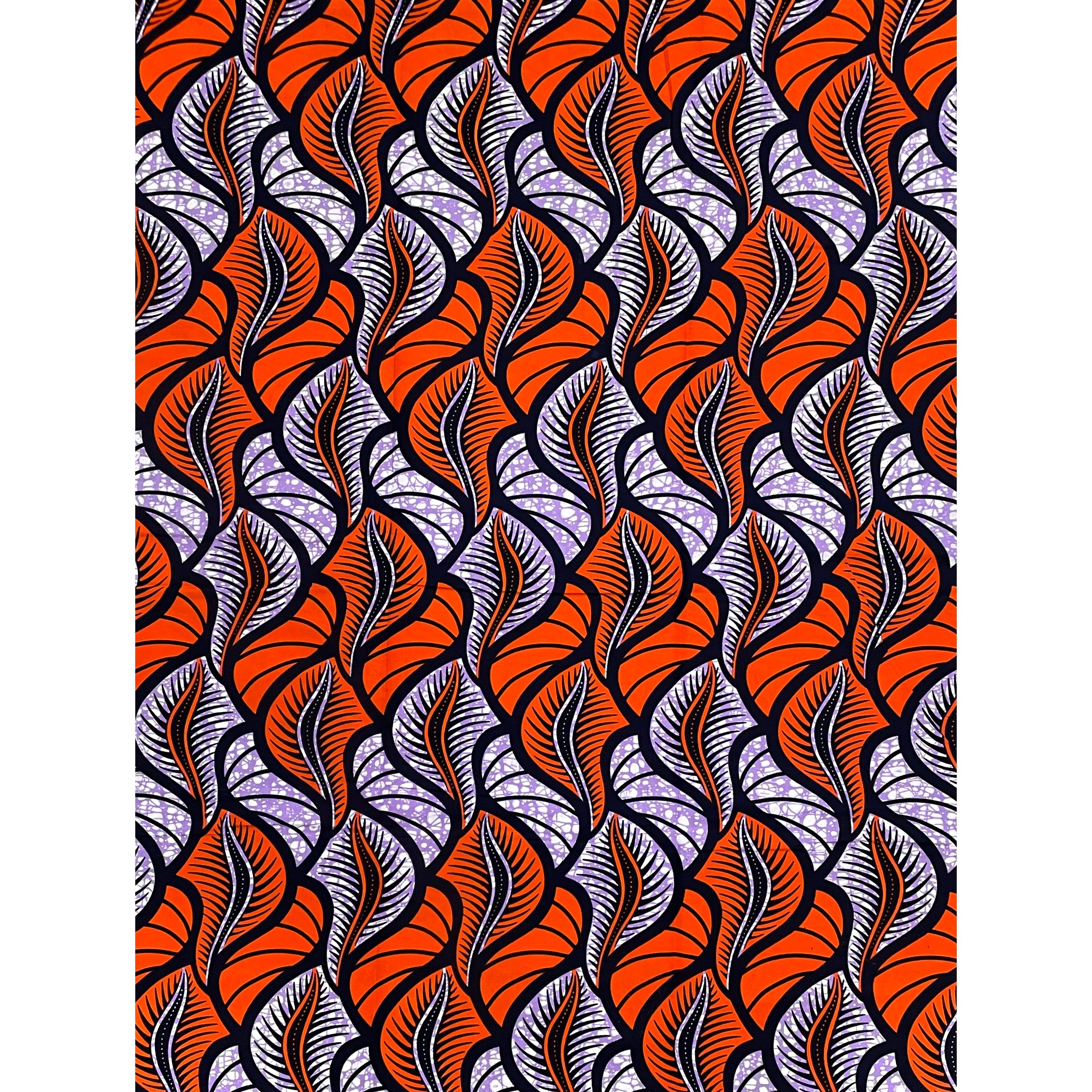 Wax Tissu Pagne Africain - Coupon 2 Yards 100% Coton - ORANGE / MAUVE