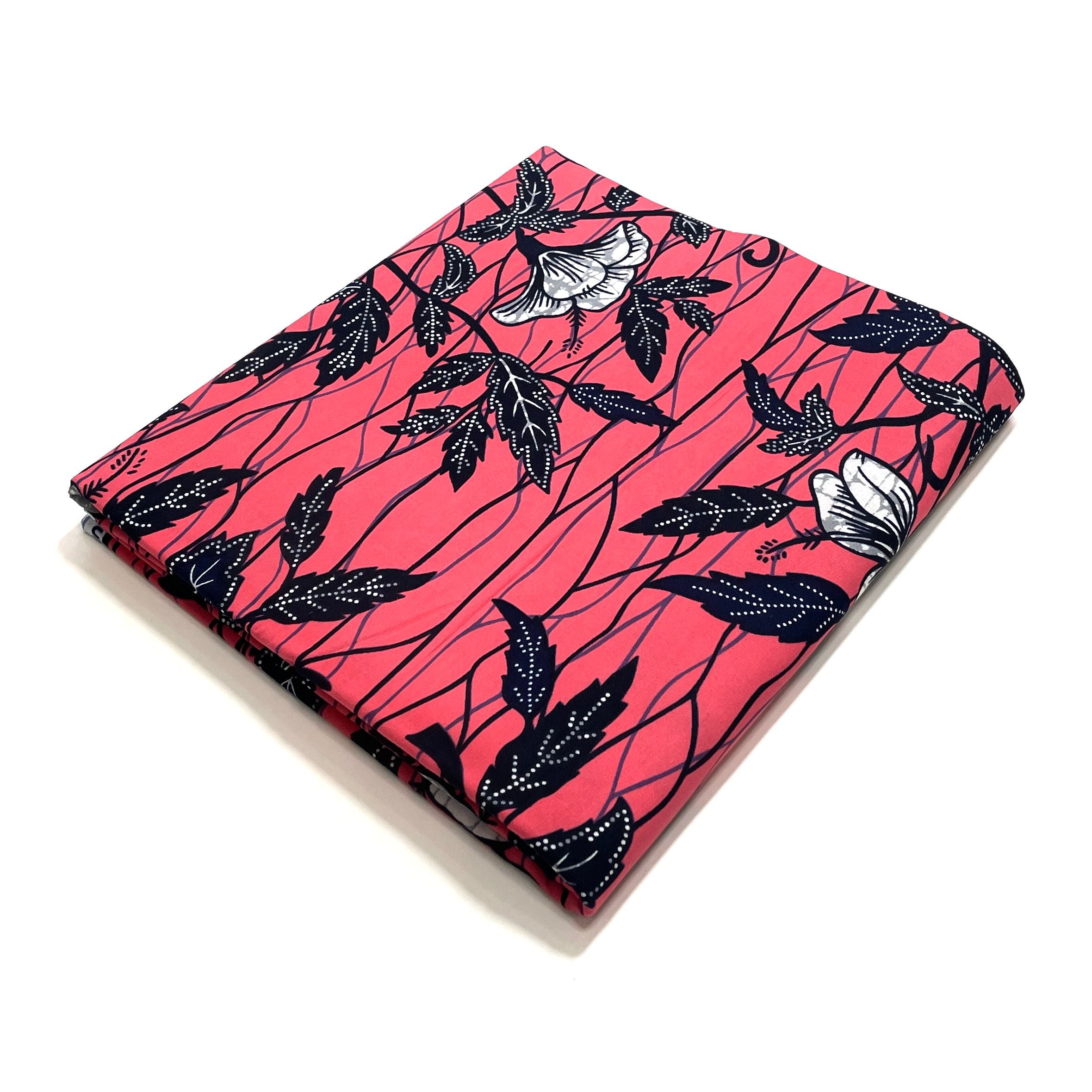 Wax Tissu Pagne Africain - Coupon 2 Yards 100% Coton - ROSE / BLEU