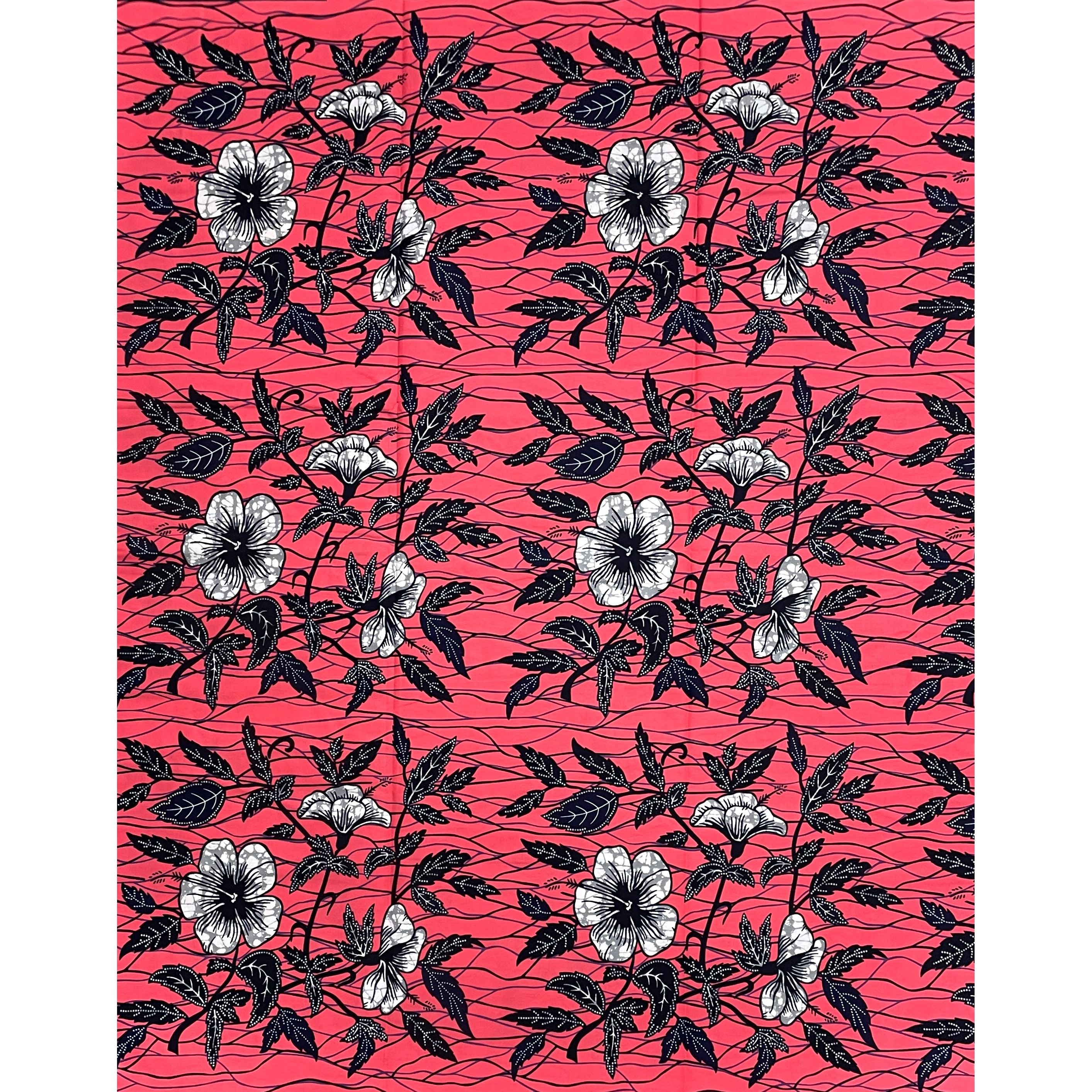 Wax Pagne Africain - Tissu 6 Yards 100% Coton - ROSE / BLEU