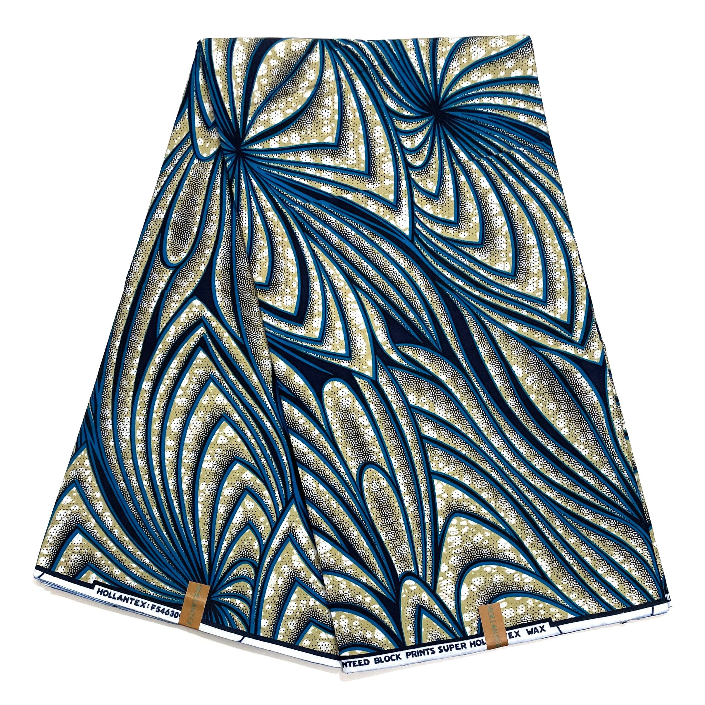 Wax Pagne Africain - Tissu 6 Yards 100% Coton - BLEU / GRIS