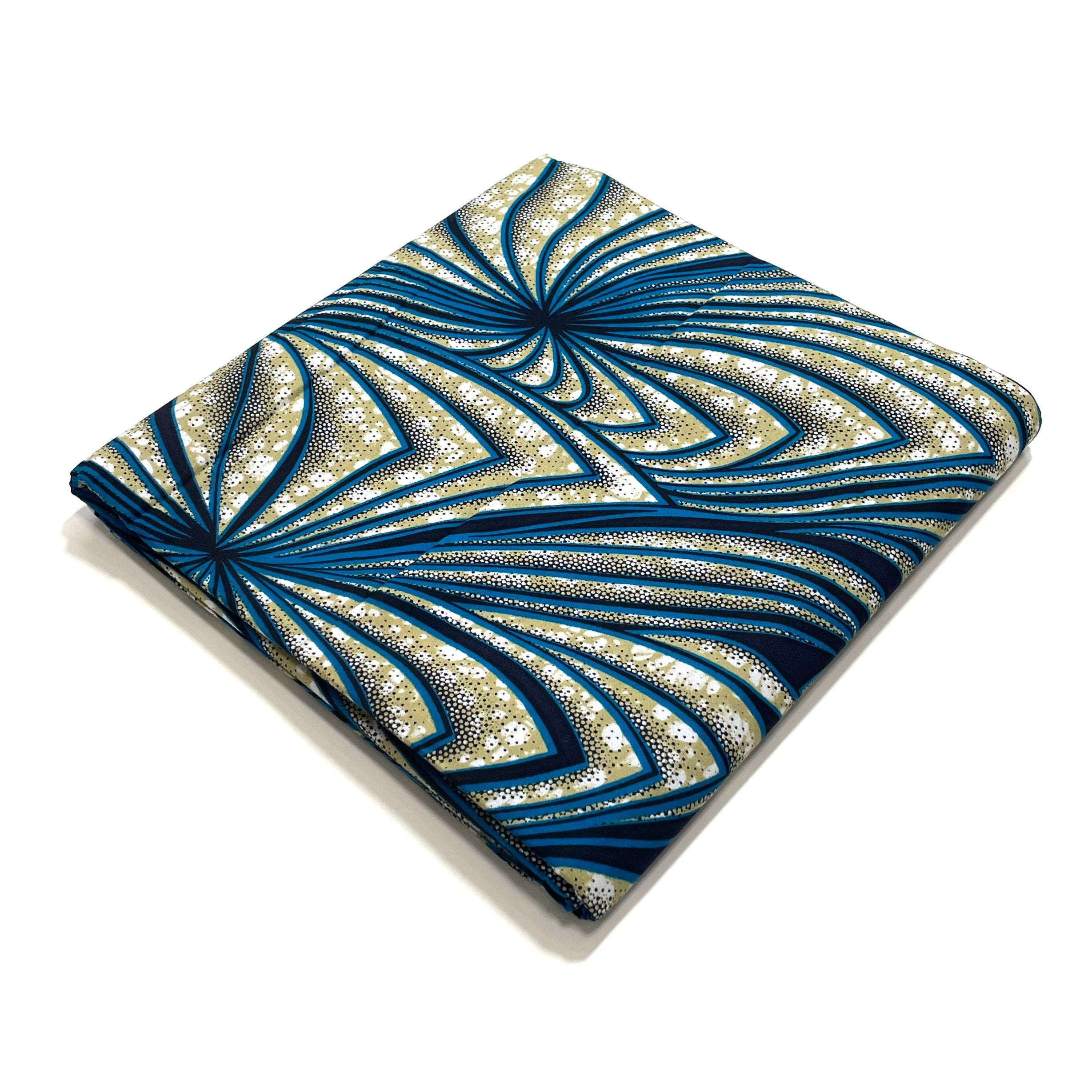 Wax Tissu Pagne Africain - Coupon 2 Yards 100% Coton - BLEU / GRIS