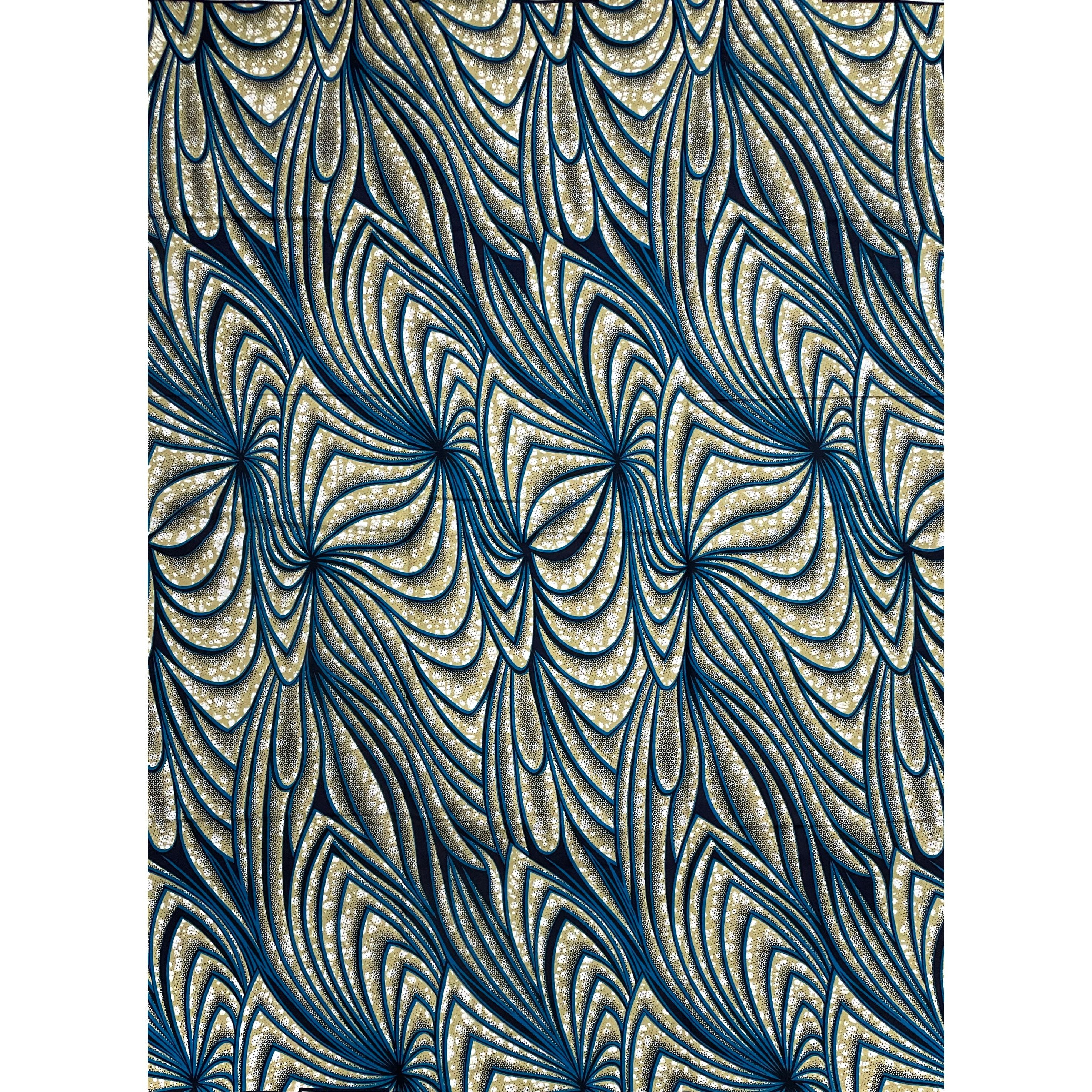 Wax Pagne Africain - Tissu 6 Yards 100% Coton - BLEU / GRIS