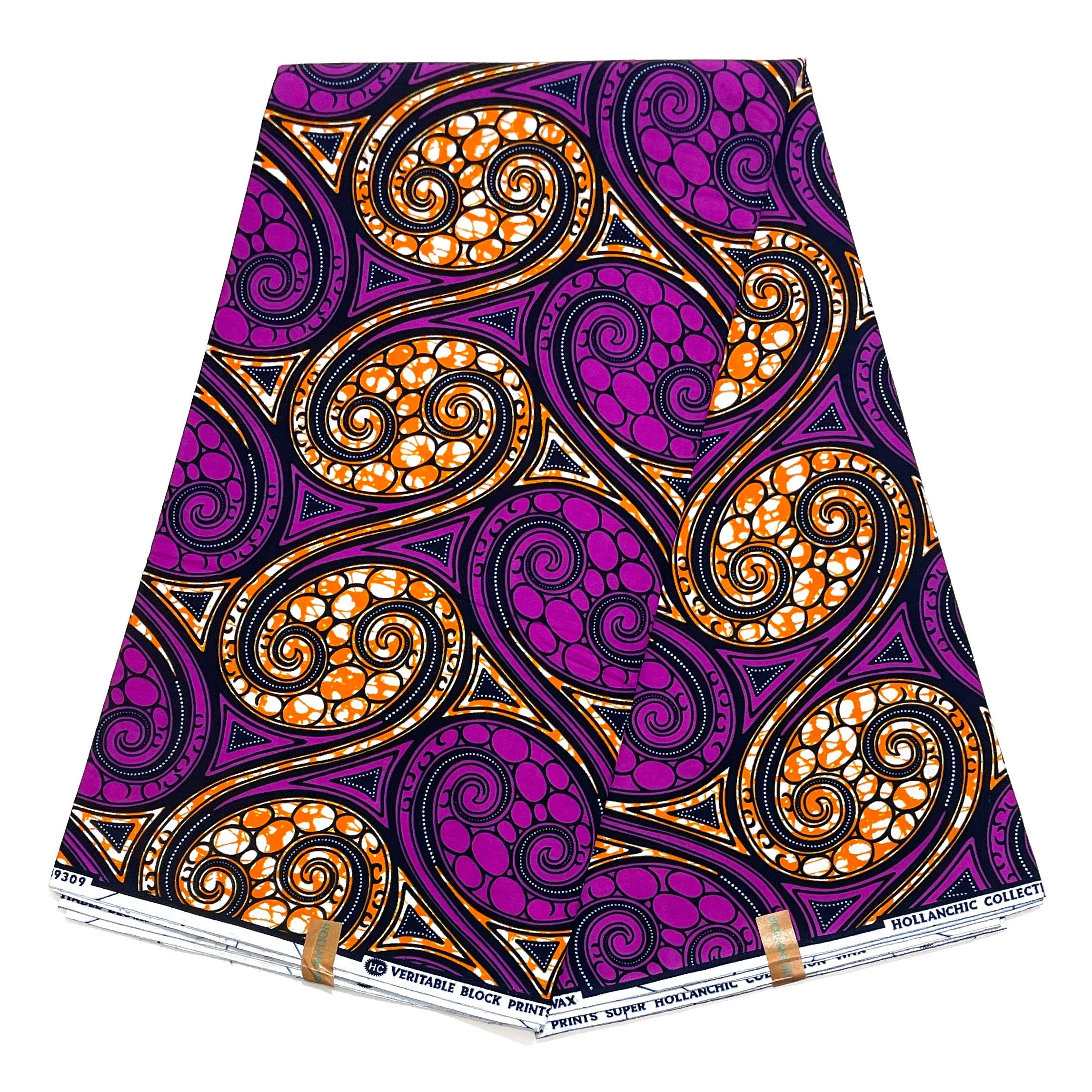 Wax Pagne Africain - Tissu 6 Yards 100% Coton - VIOLET / ORANGE