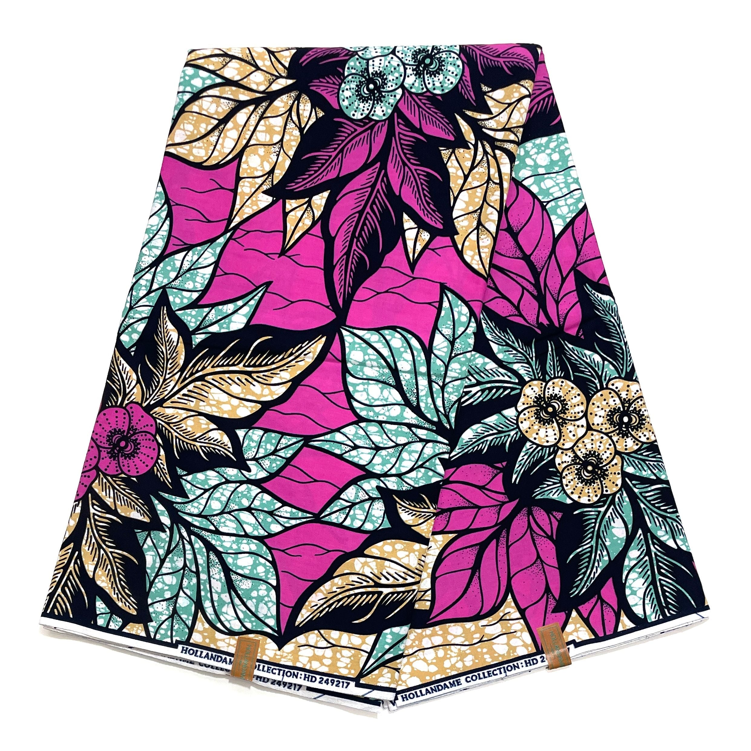 Wax Pagne Africain - Tissu 6 Yards 100% Coton - ROSE / TURQUOISE