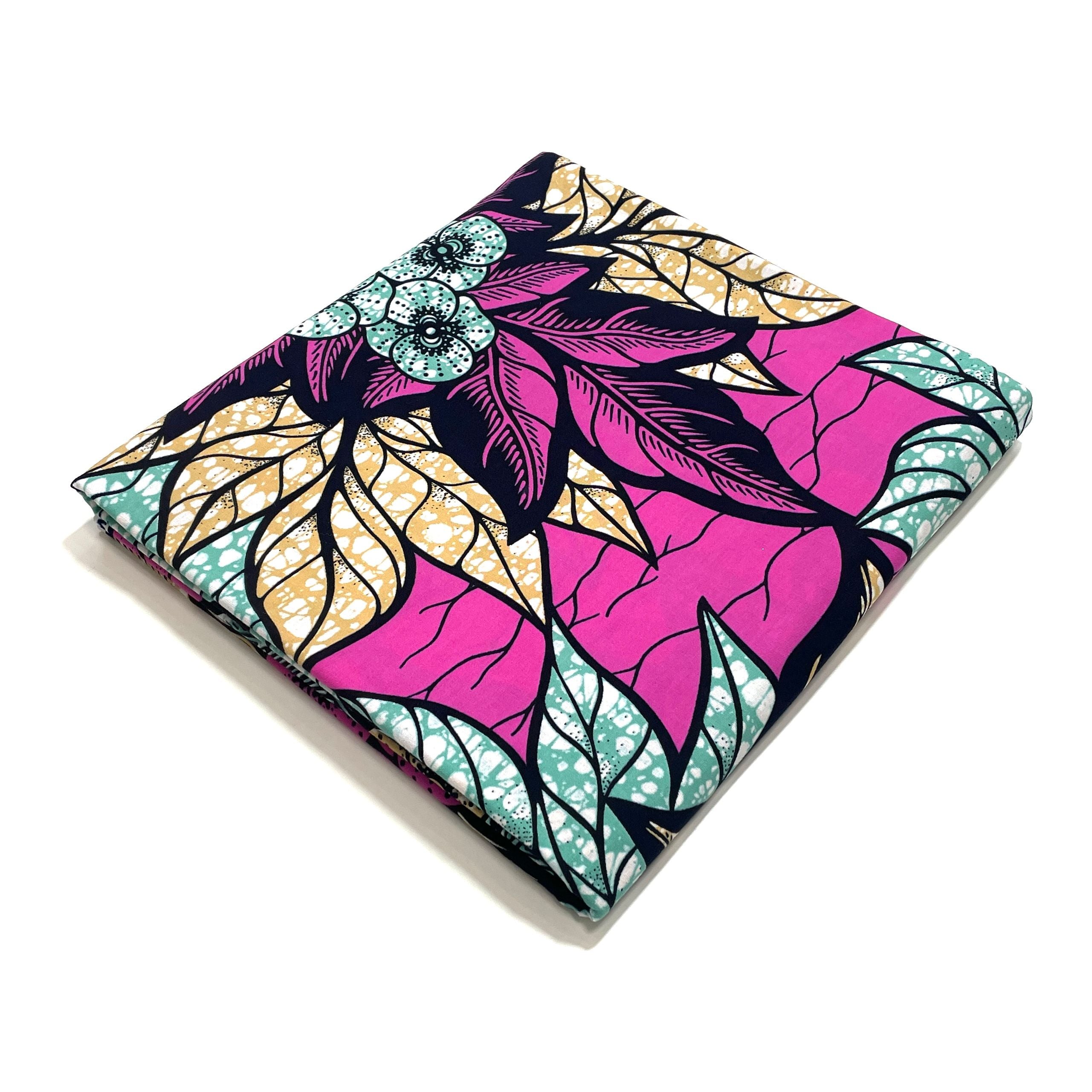 Wax Tissu Pagne Africain - Coupon 2 Yards 100% Coton - ROSE / TURQUOISE