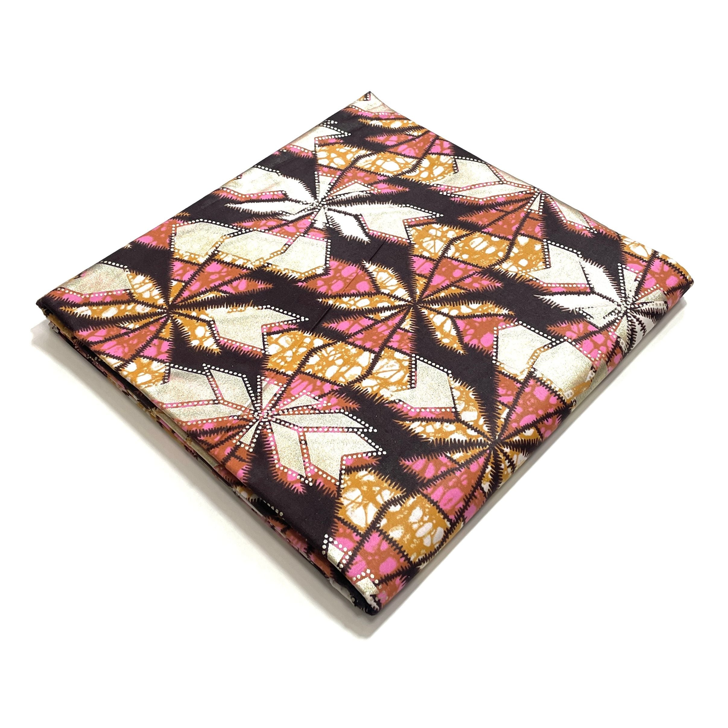 Wax Tissu Pagne Africain - Coupon 2 Yards 100% Coton - GOLDEN ROSE / MARRON