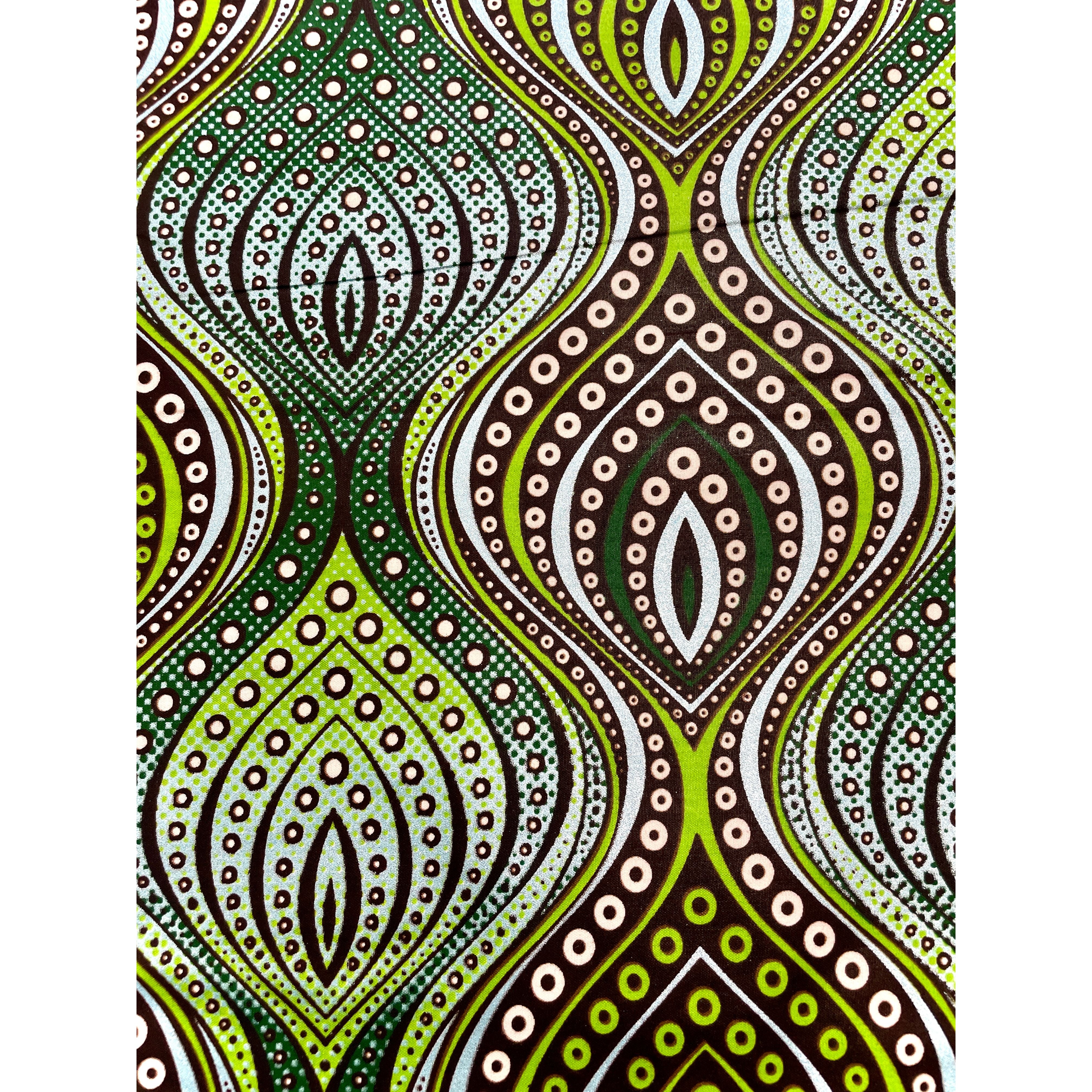 Wax Tissu Pagne Africain - Coupon 2 Yards 100% Coton - ARGENT / VERT