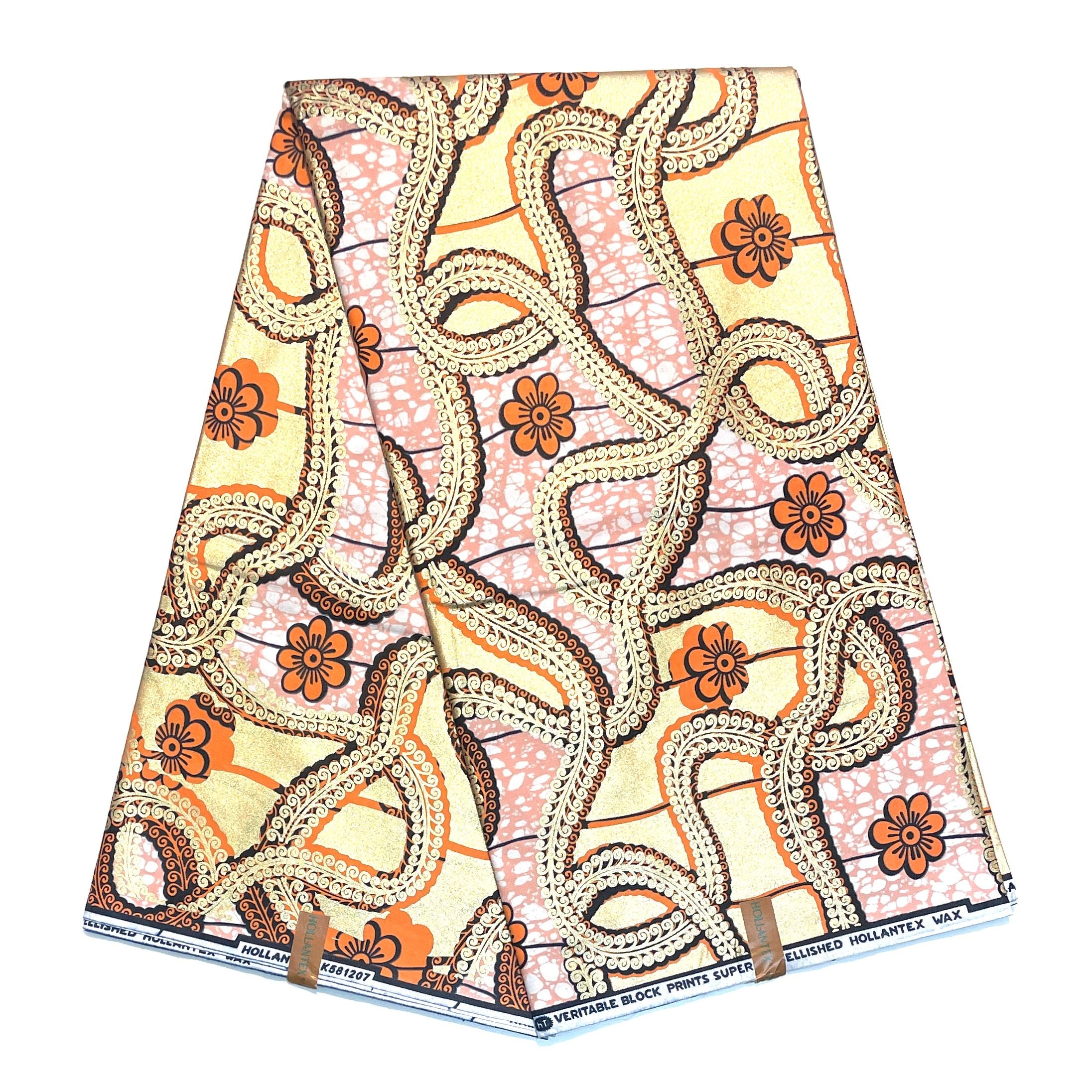 Wax Pagne Africain - Tissu 6 Yards 100% Coton - GOLDEN SAUMON