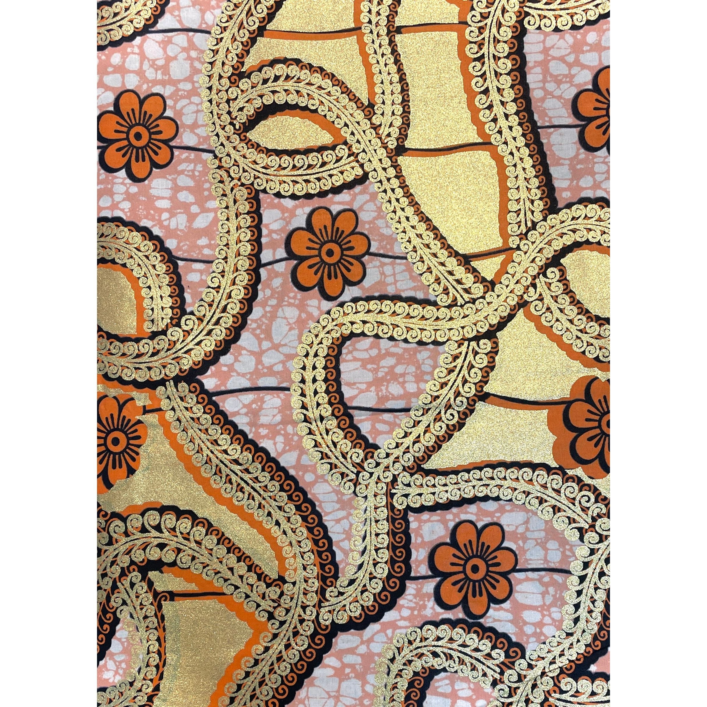 Wax Tissu Pagne Africain - Coupon 2 Yards 100% Coton - GOLDEN SAUMON