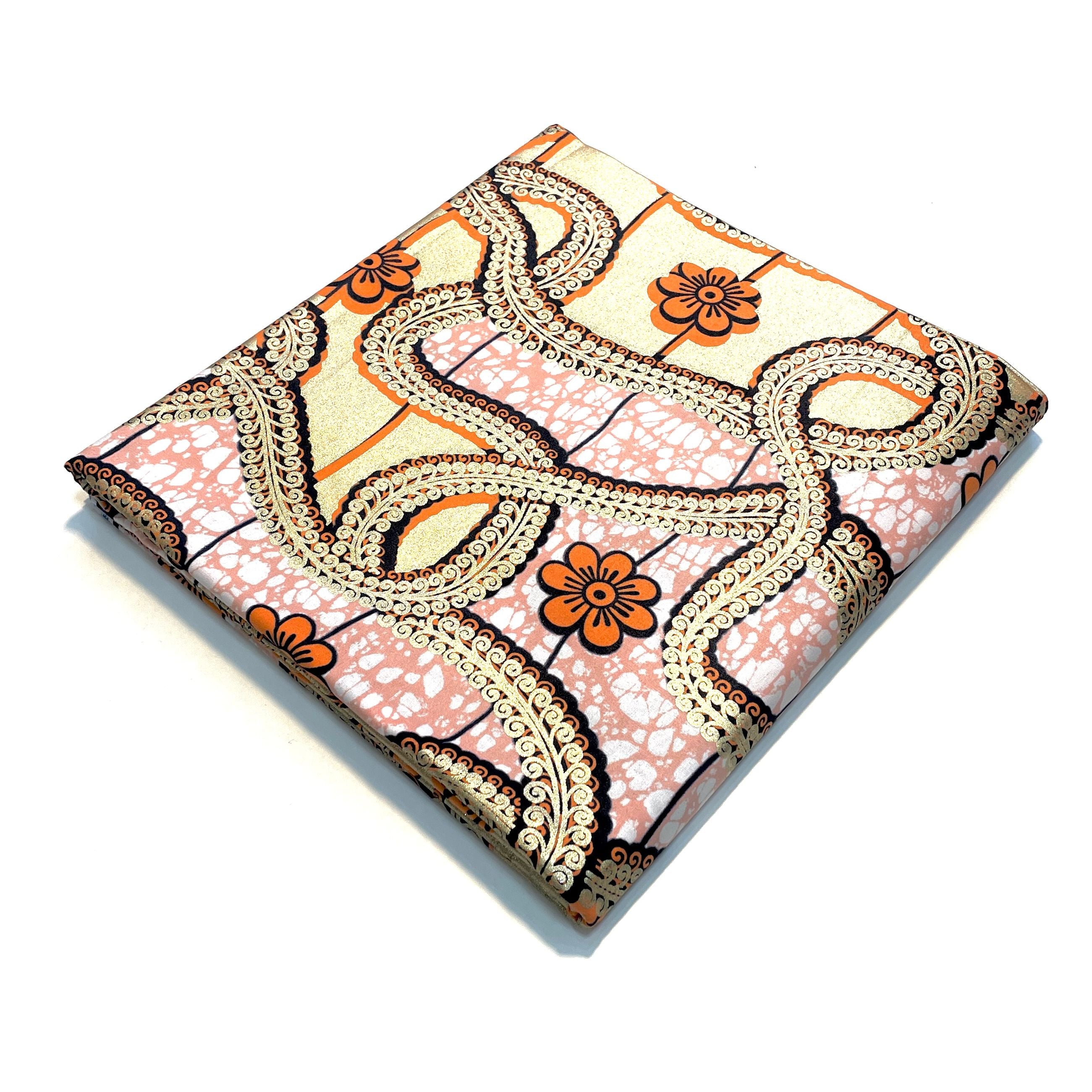 Wax Tissu Pagne Africain - Coupon 2 Yards 100% Coton - GOLDEN SAUMON