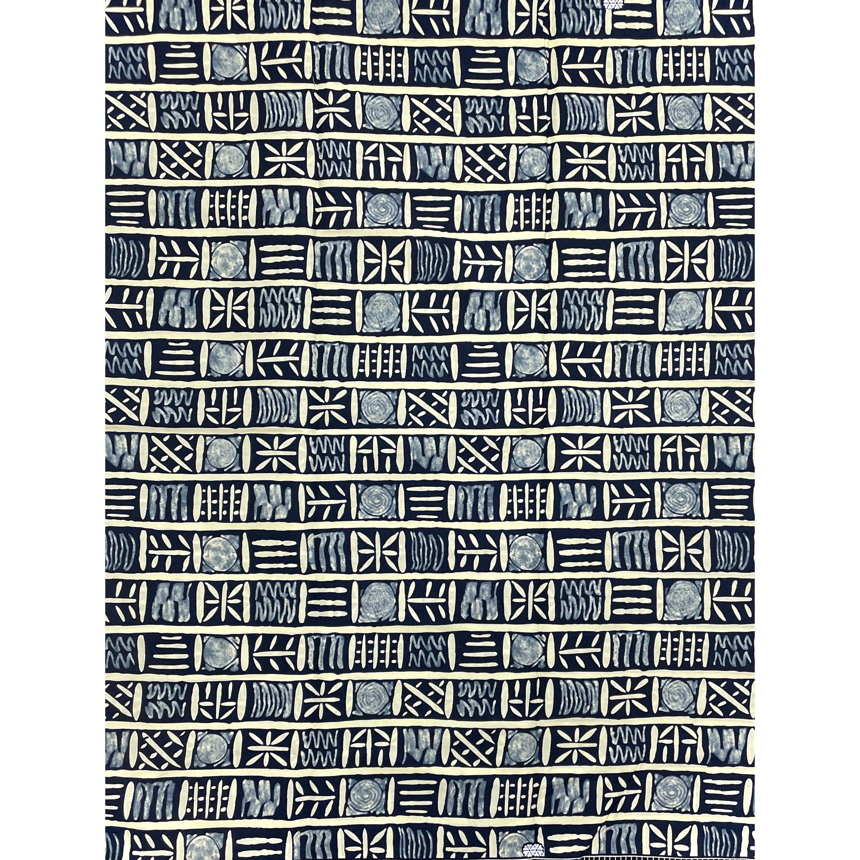 Wax Tissu Pagne Africain - Coupon 2 Yards 100% Coton - BOGOLAN BLEU / BEIGE