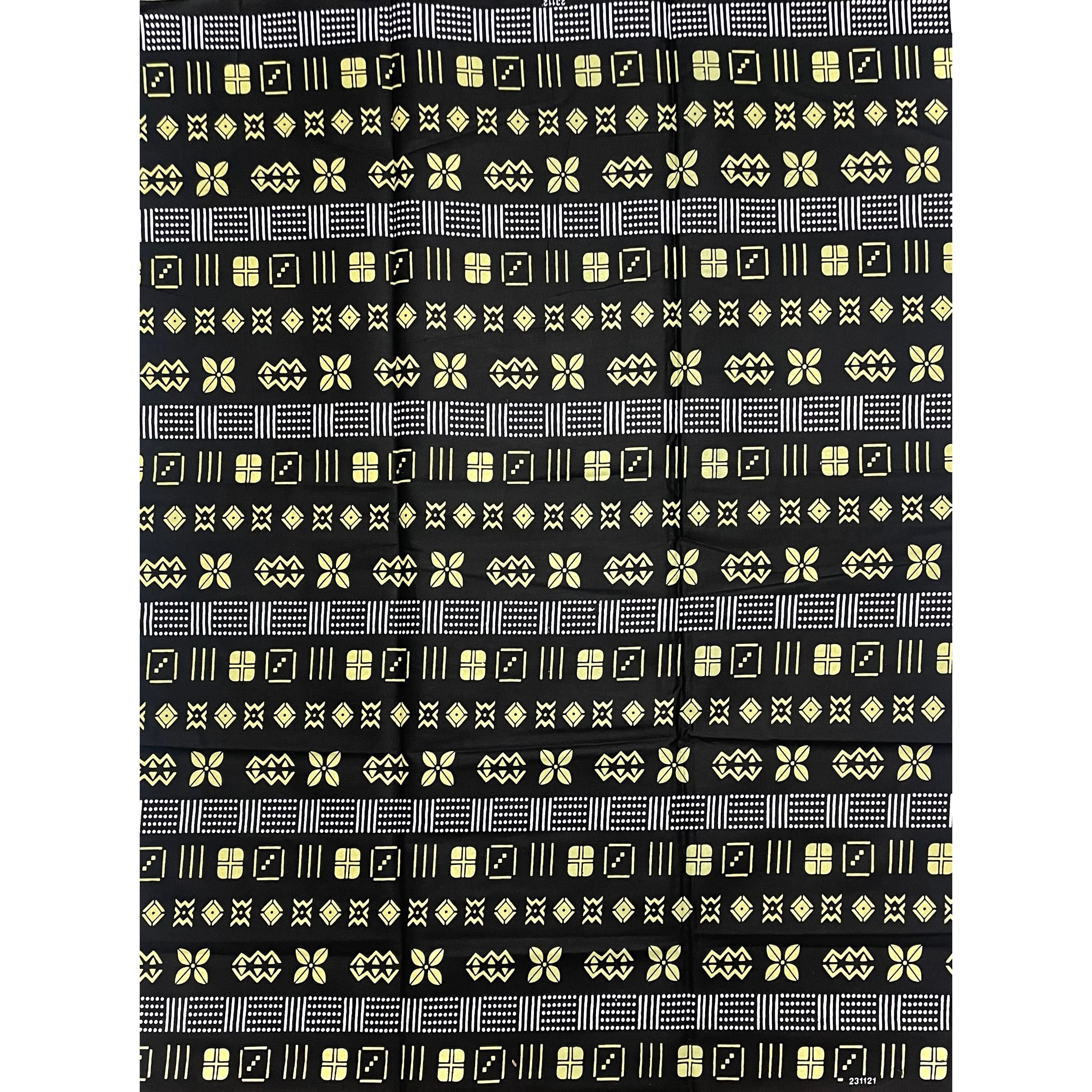 Wax Pagne Africain - Tissu 6 Yards 100% Coton - BOGOLAN NOIR / JAUNE CLAIR