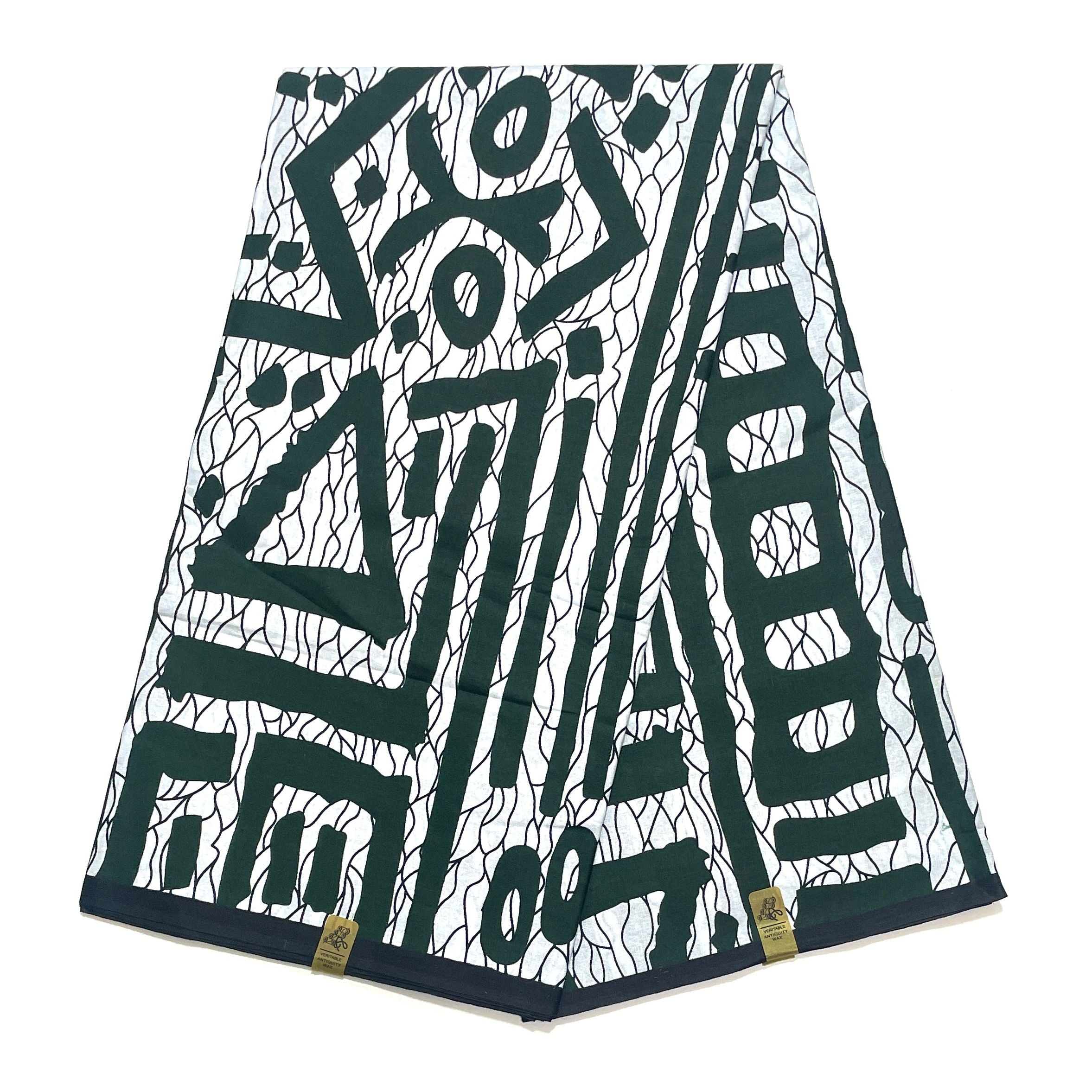 Wax Pagne Africain - Tissu 6 Yards 100% Coton - BOGOLAN BLANC / VERT