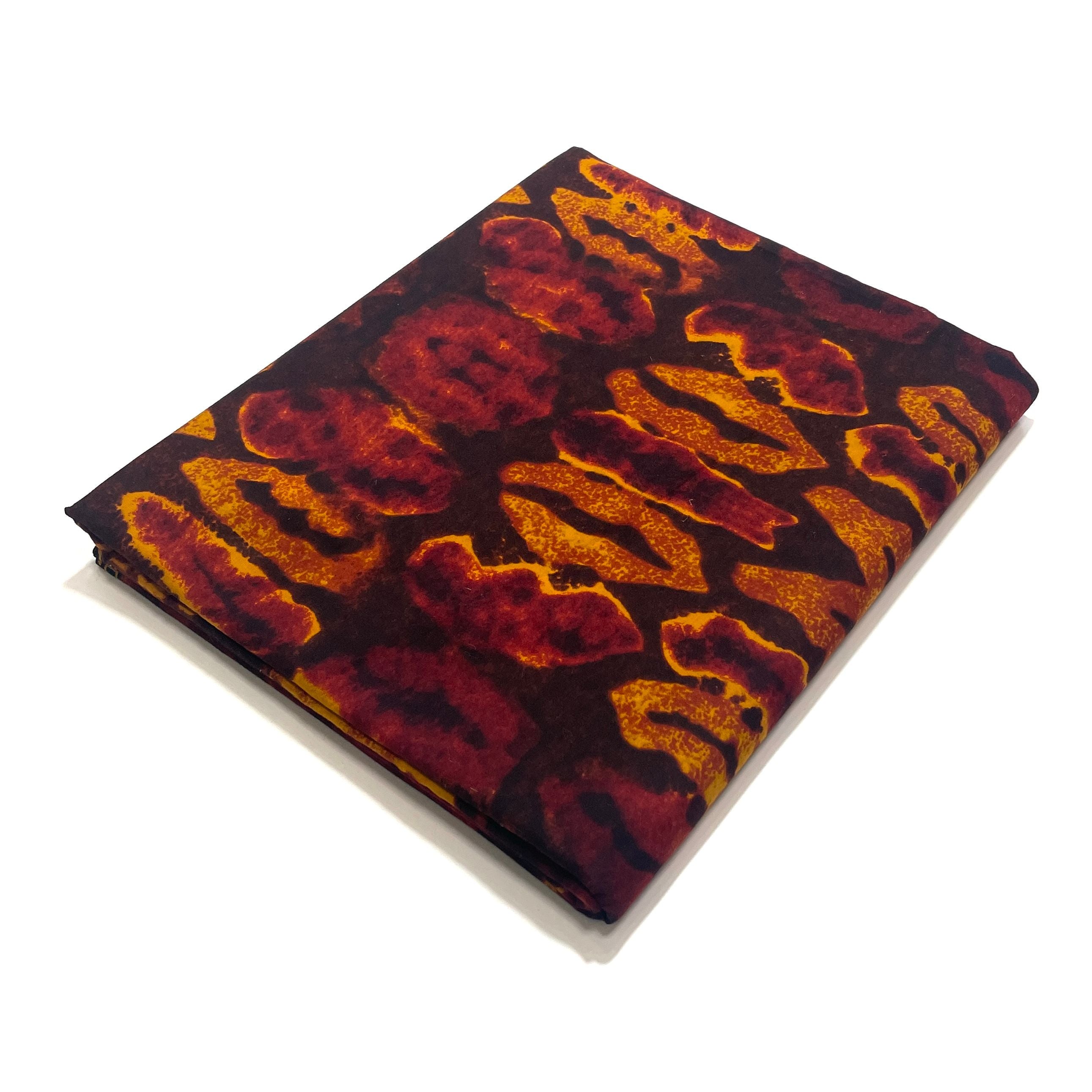 Wax Tissu Pagne Africain - Coupon 2 Yards 100% Coton - BOGOLAN MARRON / ORANGE