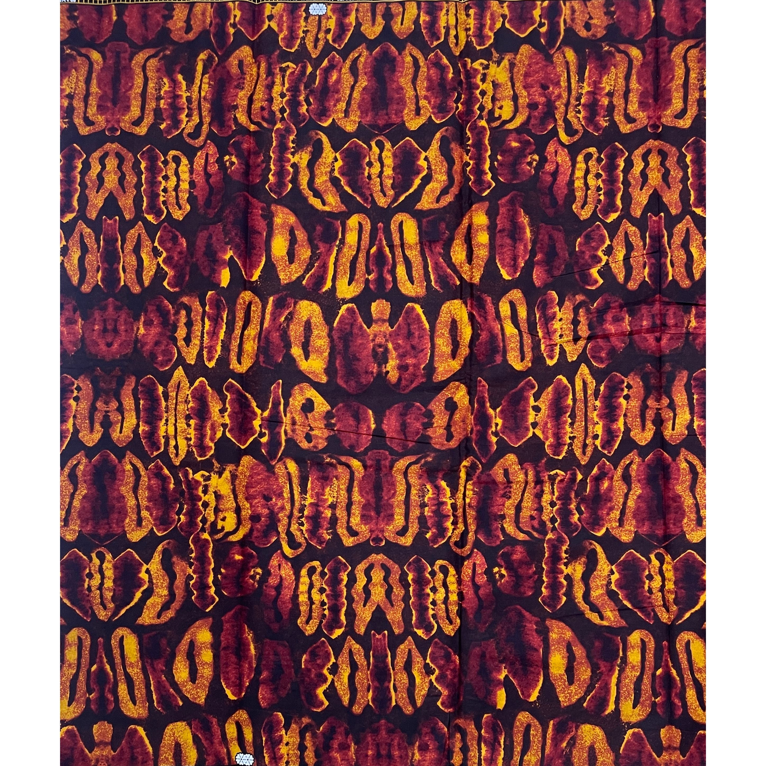 Wax Tissu Pagne Africain - Coupon 2 Yards 100% Coton - BOGOLAN MARRON / ORANGE