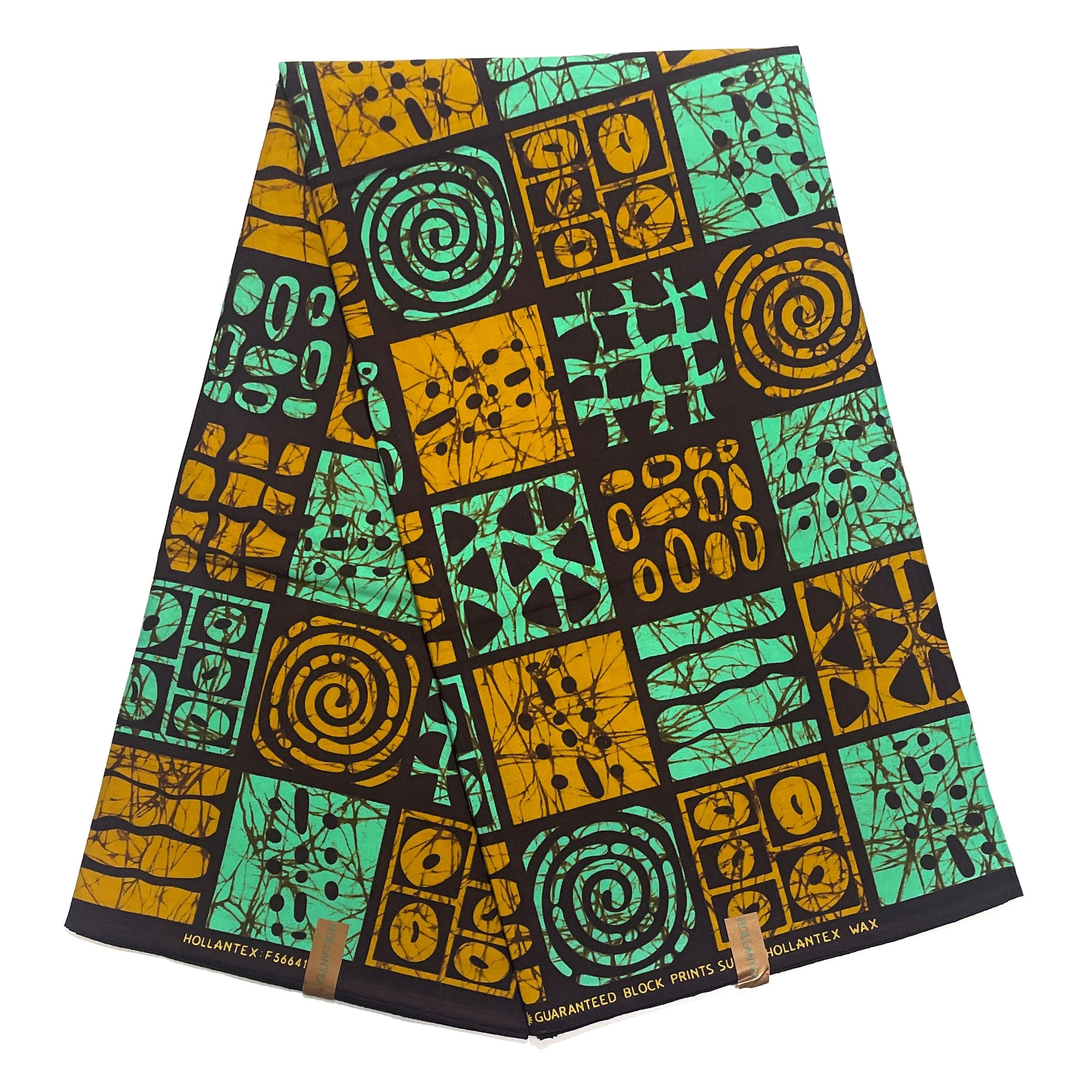 Wax Pagne Africain - Tissu 6 Yards 100% Coton - BOGOLAN VERT / MARRON