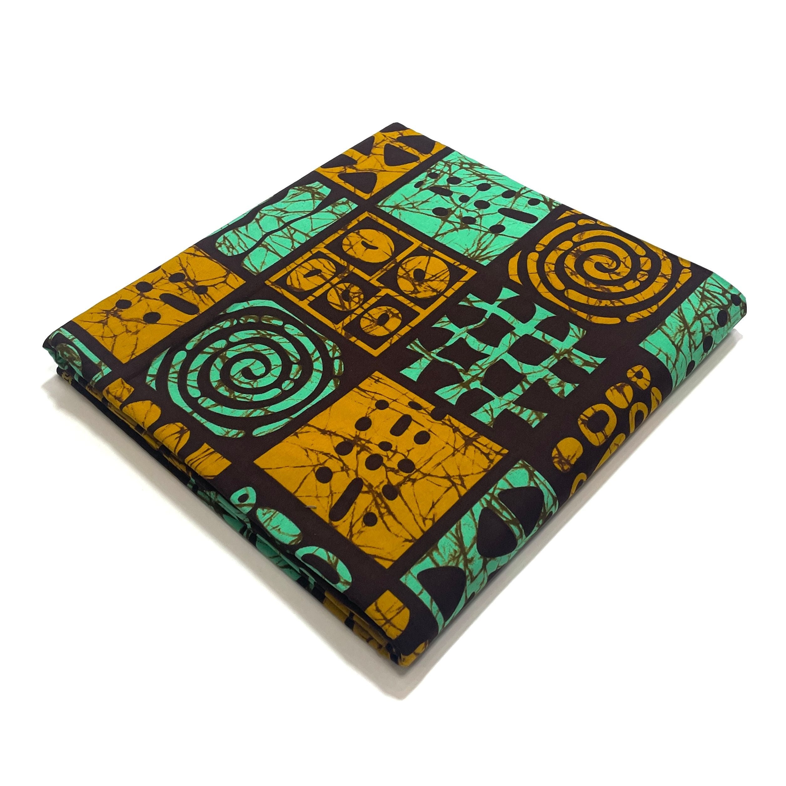 Wax Tissu Pagne Africain - Coupon 2 Yards 100% Coton - BOGOLAN VERT / MARRON