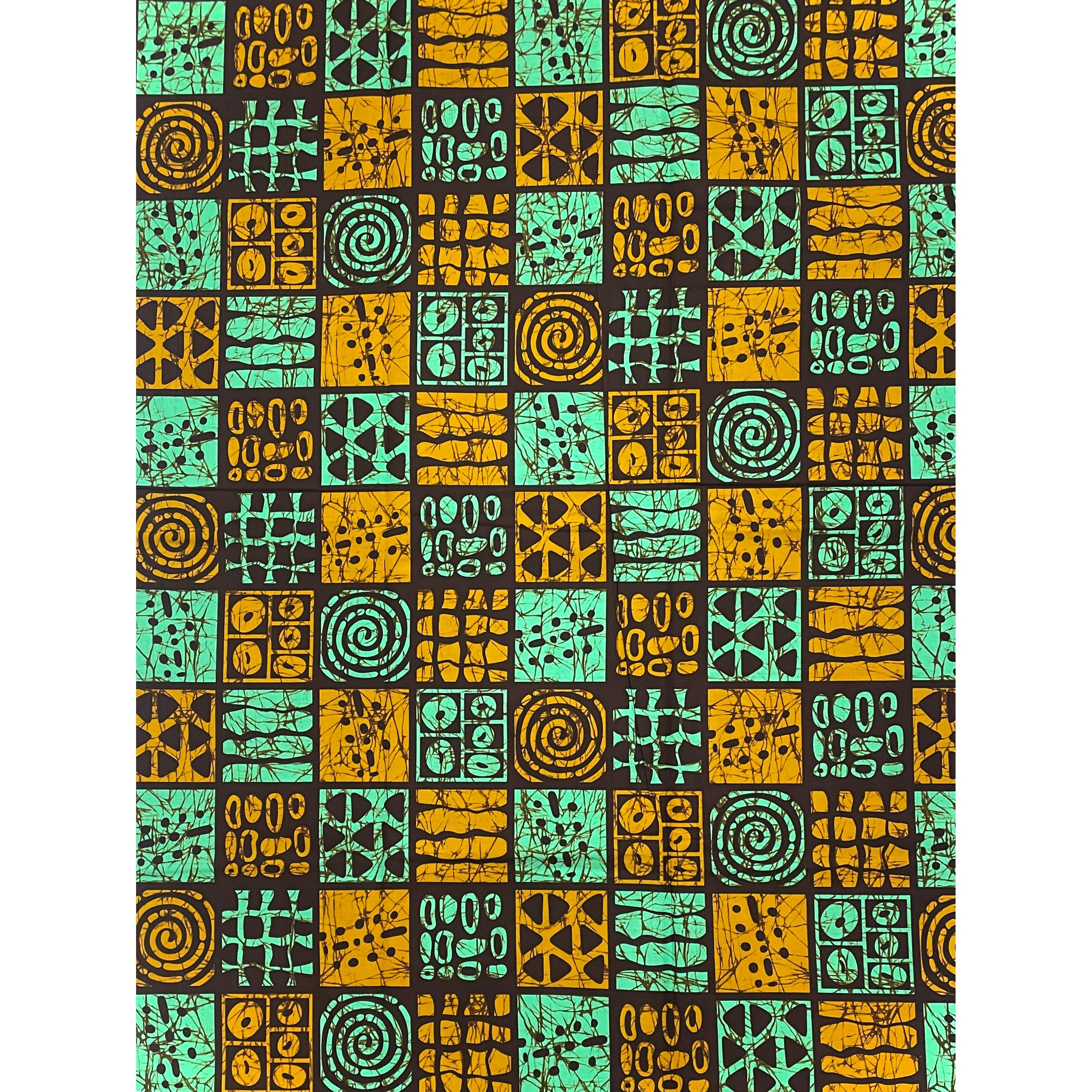 Wax Pagne Africain - Tissu 6 Yards 100% Coton - BOGOLAN VERT / MARRON