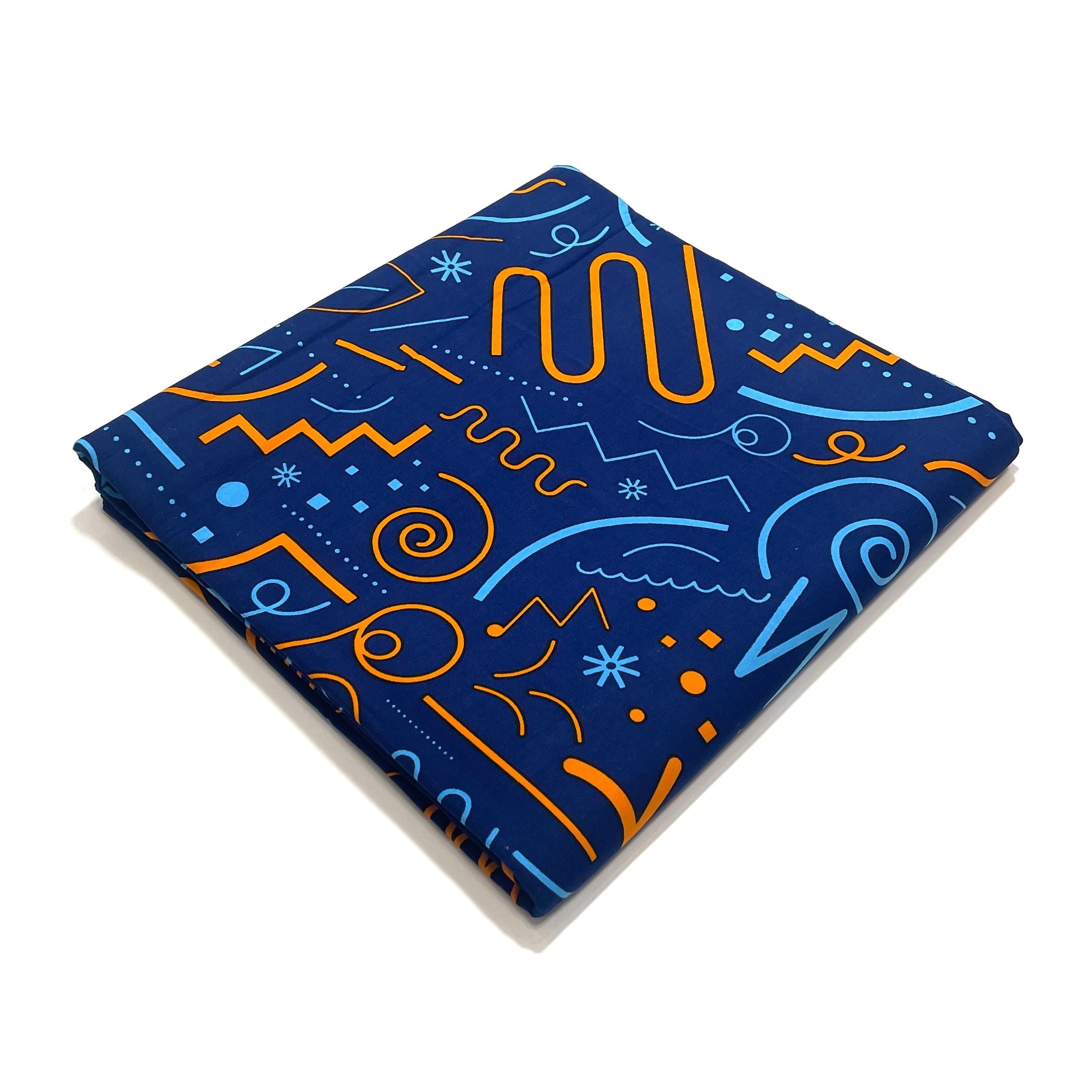 Wax Tissu Pagne Africain - Coupon 2 Yards 100% Coton - BOGOLAN BLEU / ORANGE